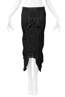 JEAN PAUL GAULTIER BLACK SATIN JERSEY RUCHED PARACHUTE SKIRT