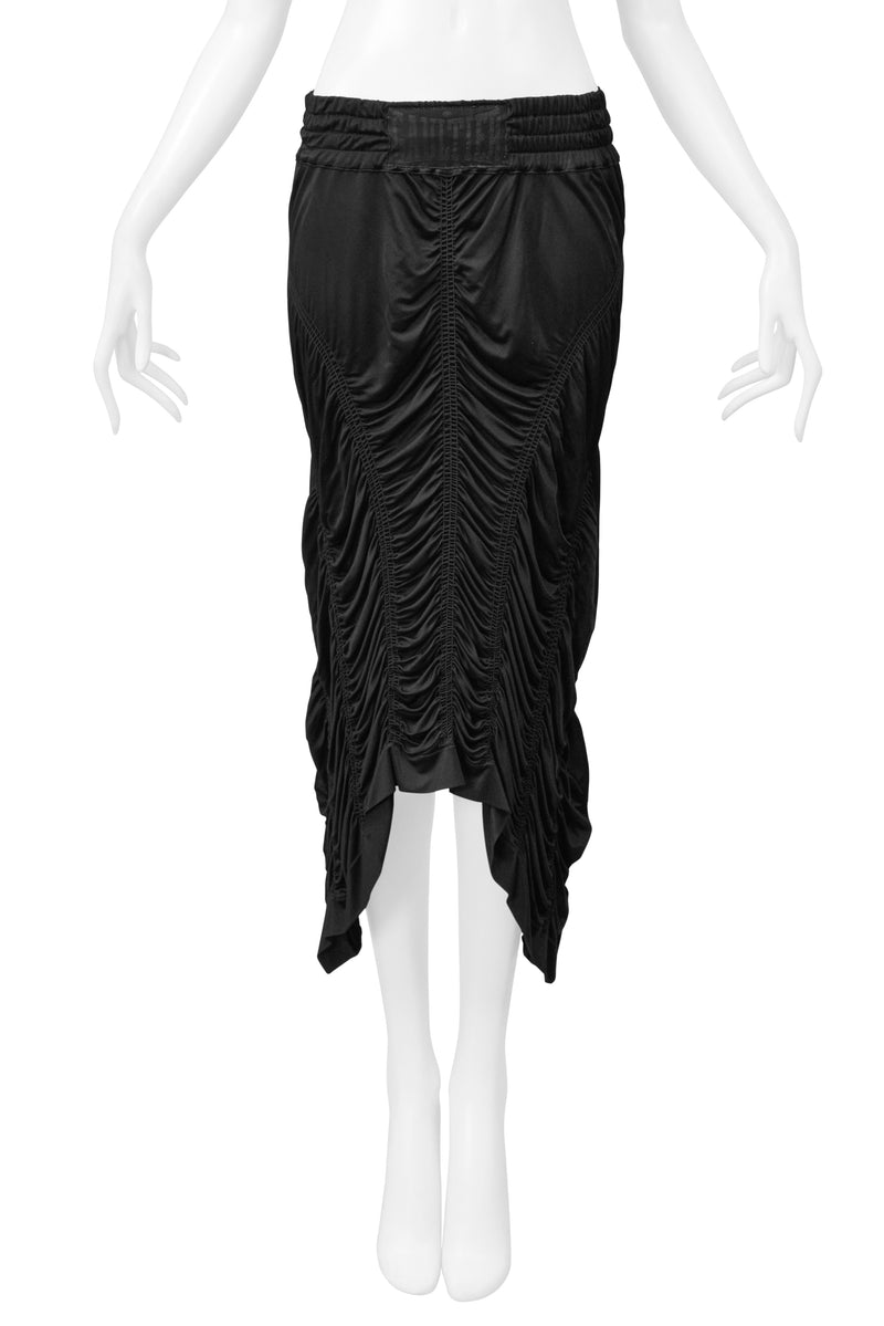 JEAN PAUL GAULTIER BLACK SATIN JERSEY RUCHED PARACHUTE SKIRT