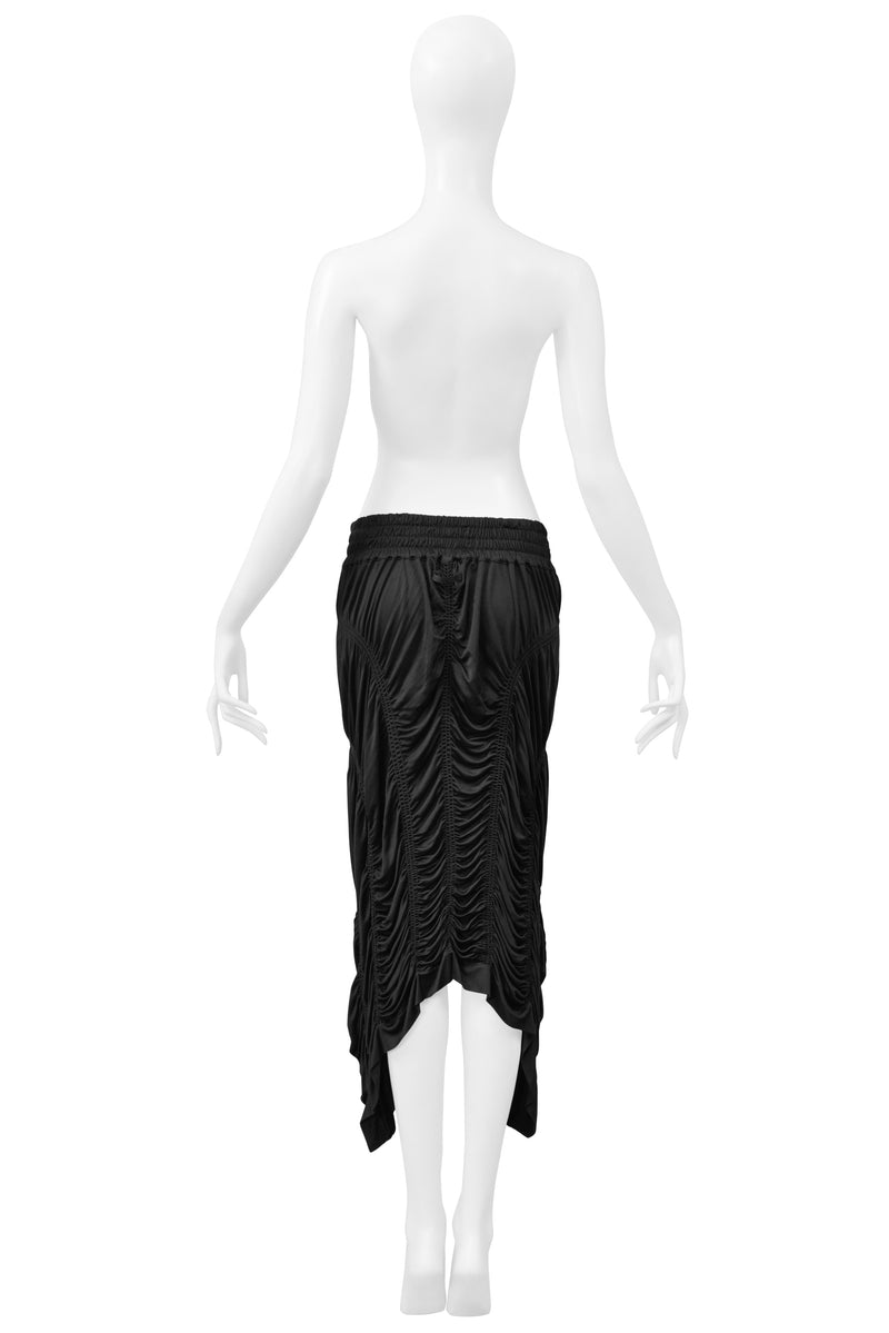 JEAN PAUL GAULTIER BLACK SATIN JERSEY RUCHED PARACHUTE SKIRT