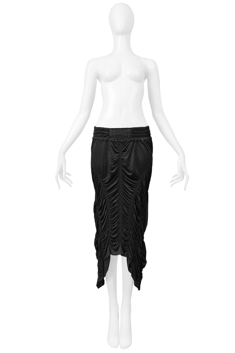 JEAN PAUL GAULTIER BLACK SATIN JERSEY RUCHED PARACHUTE SKIRT