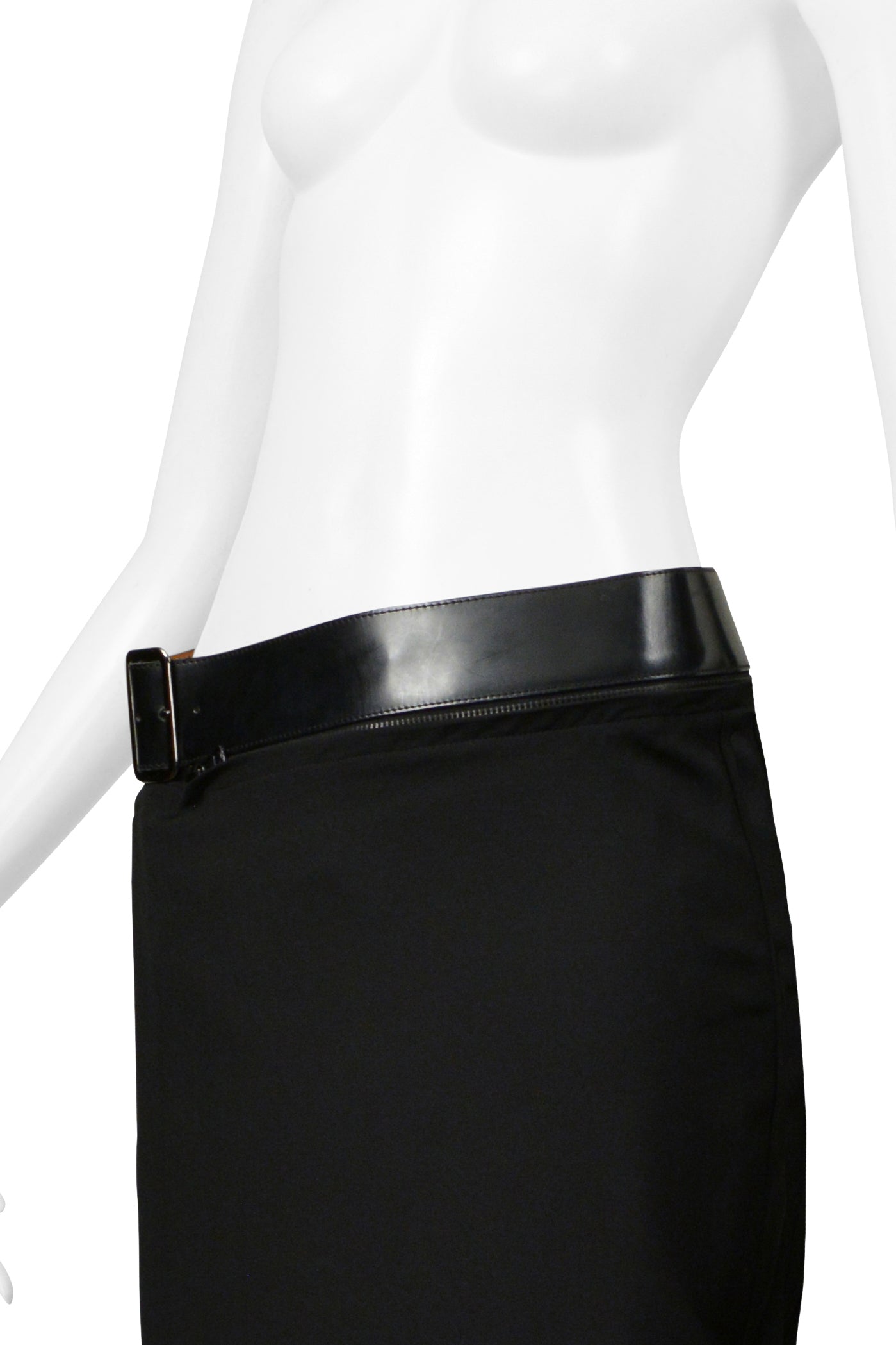 JEAN PAUL GAULTIER BLACK GABARDINE SKIRT WITH ZIPPER AND BELT