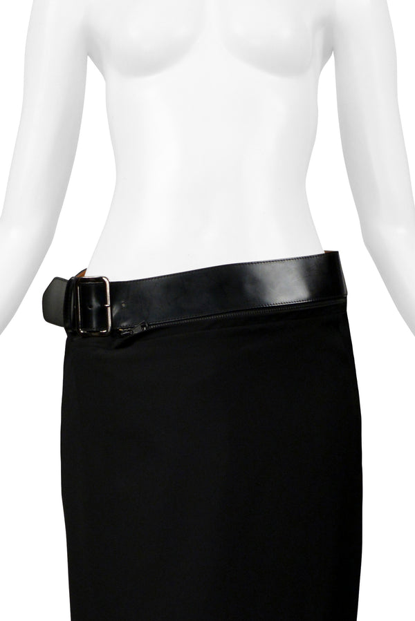 JEAN PAUL GAULTIER BLACK GABARDINE SKIRT WITH ZIPPER AND BELT