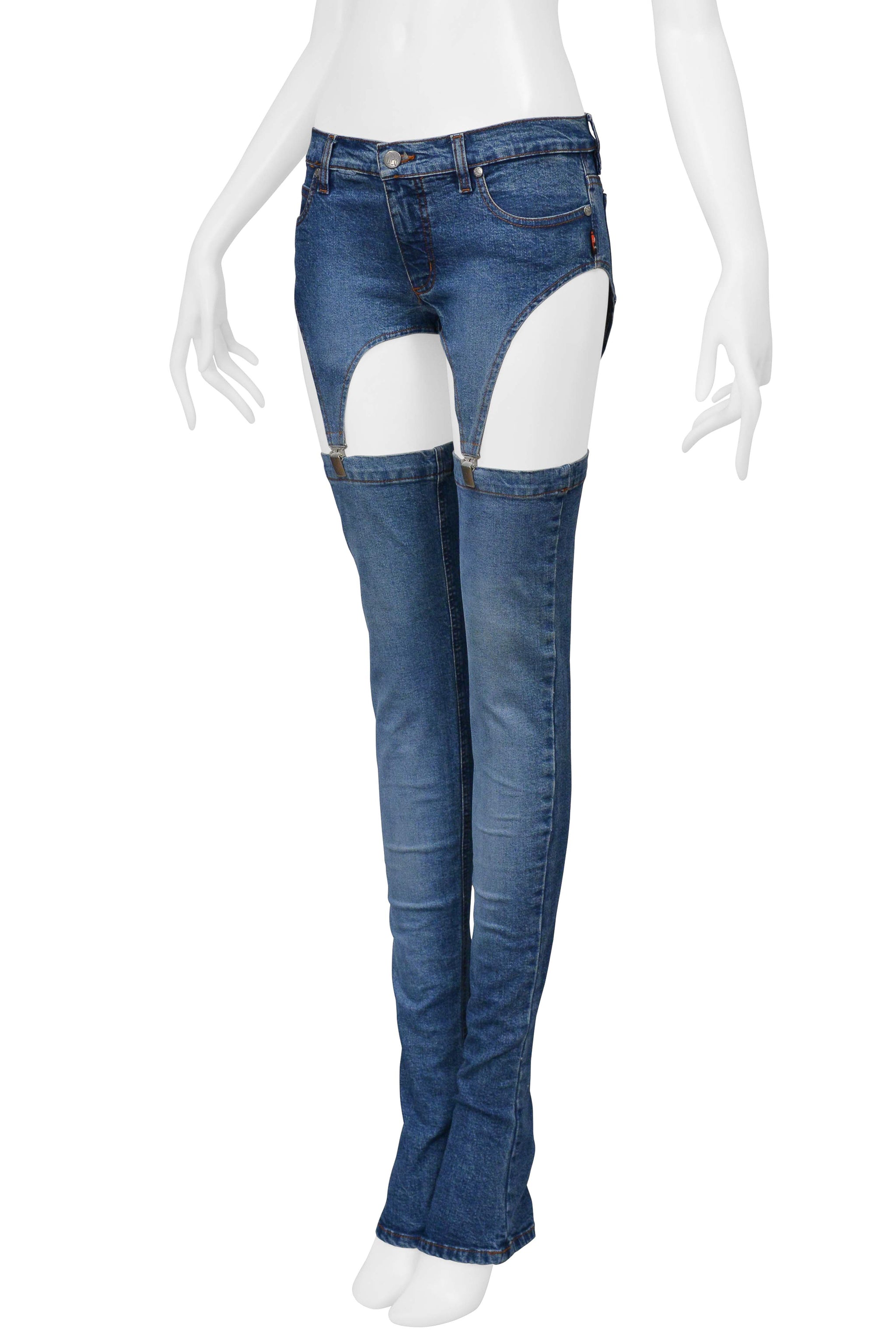 JEAN GAULTIER BLUE DENIM CONVERTIBLE CUTOUT JEANS