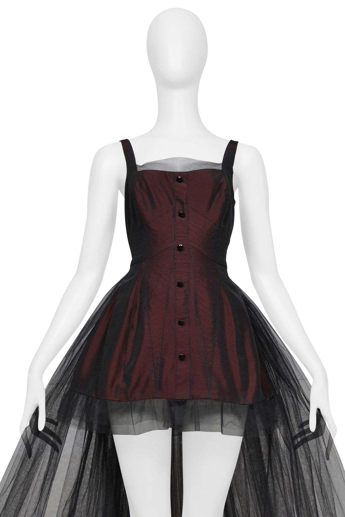 JEAN PAUL GAULTIER BURGUNDY MINI DRESS WITH BLACK TULLE SKIRT