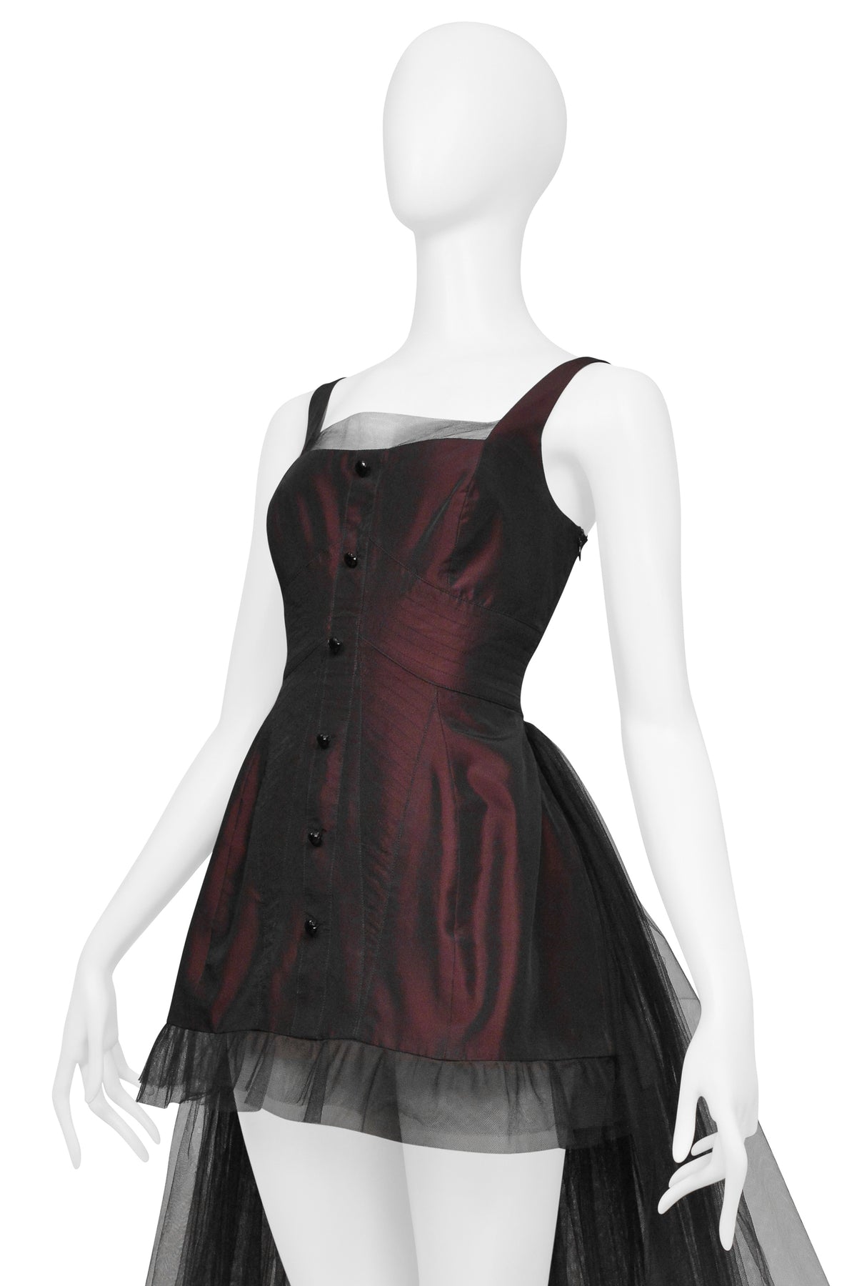 JEAN PAUL GAULTIER BURGUNDY MINI DRESS WITH BLACK TULLE SKIRT