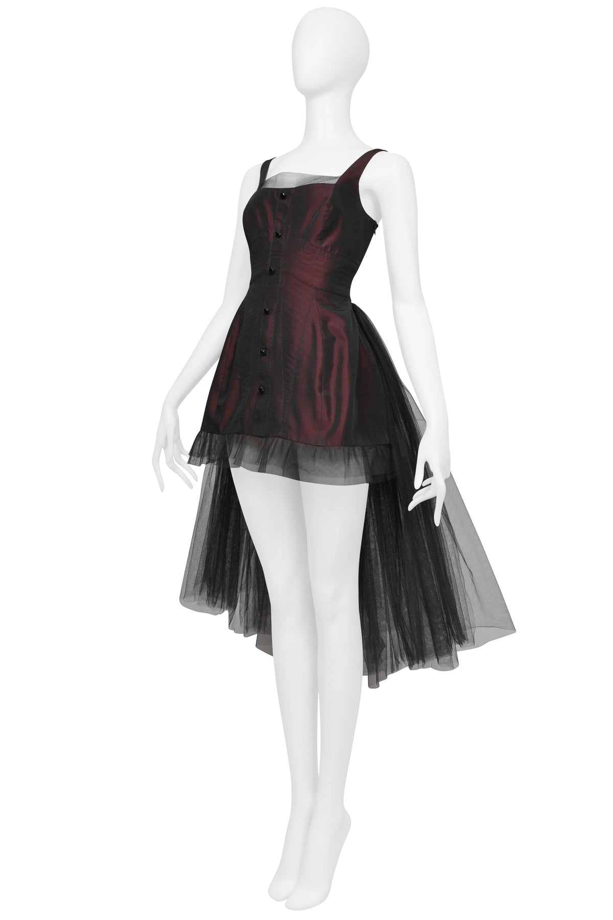JEAN PAUL GAULTIER BURGUNDY MINI DRESS WITH BLACK TULLE SKIRT