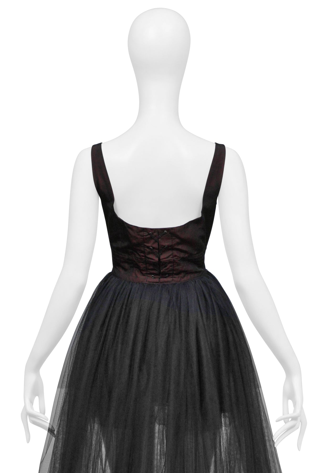 JEAN PAUL GAULTIER BURGUNDY MINI DRESS WITH BLACK TULLE SKIRT