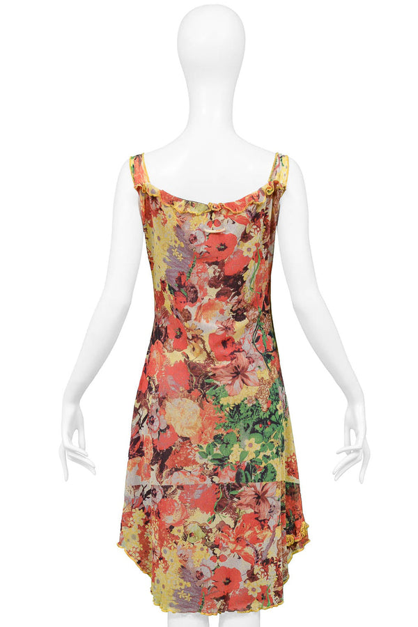 JEAN PAUL GAULTIER FLORAL PRINT MESH DRESS WITH PORTRAIT