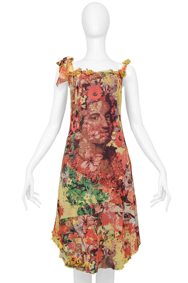 JEAN PAUL GAULTIER FLORAL PRINT MESH DRESS WITH PORTRAIT