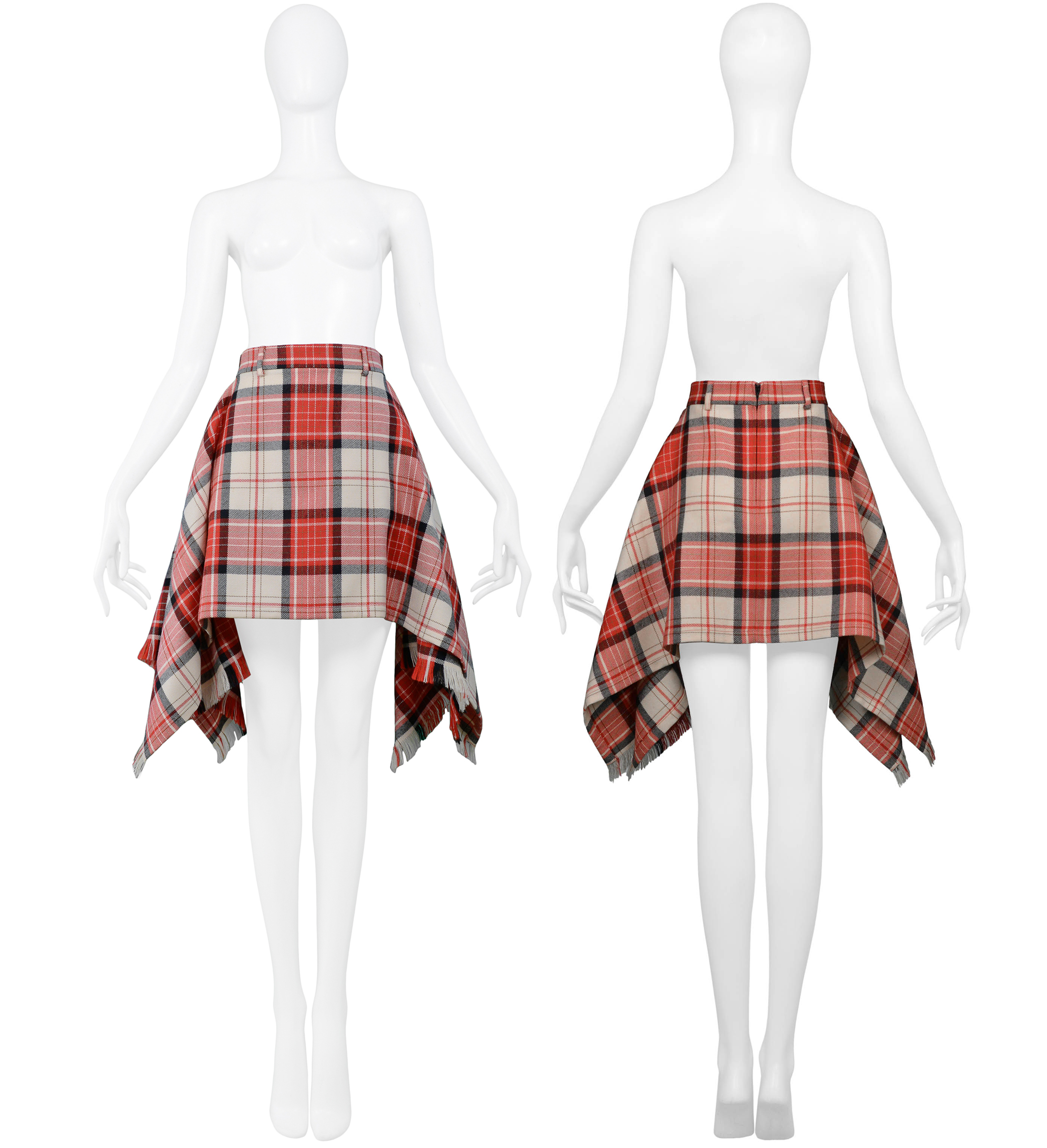 JEAN PAUL GAULTIER RED & WHITE PLAID BLANKET SKIRT 1991