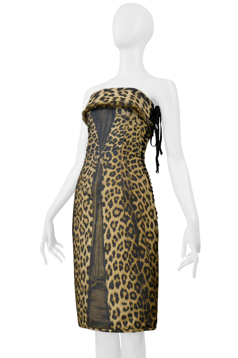 JEAN PAUL GAULTIER TROMPE L'OEIL LEOPARD PRINT DRESS AND CORSET LACING 2004