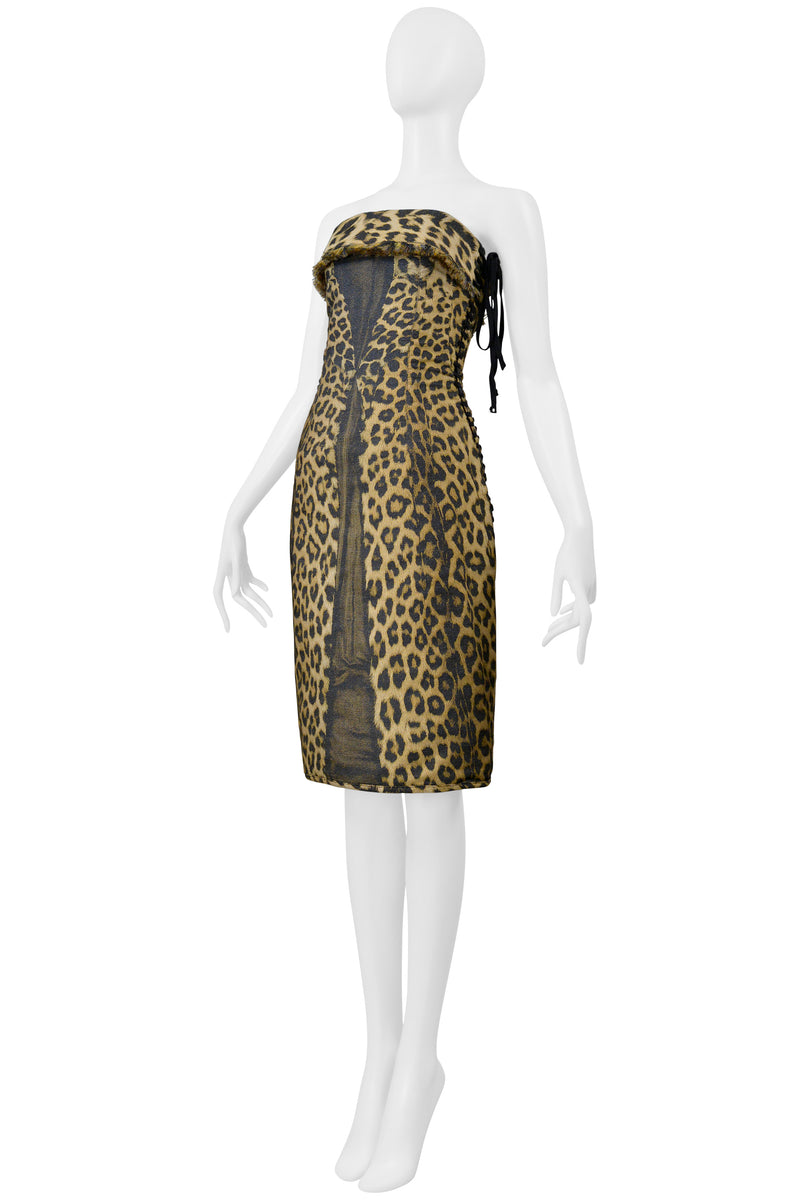 JEAN PAUL GAULTIER TROMPE L'OEIL LEOPARD PRINT DRESS AND CORSET LACING 2004