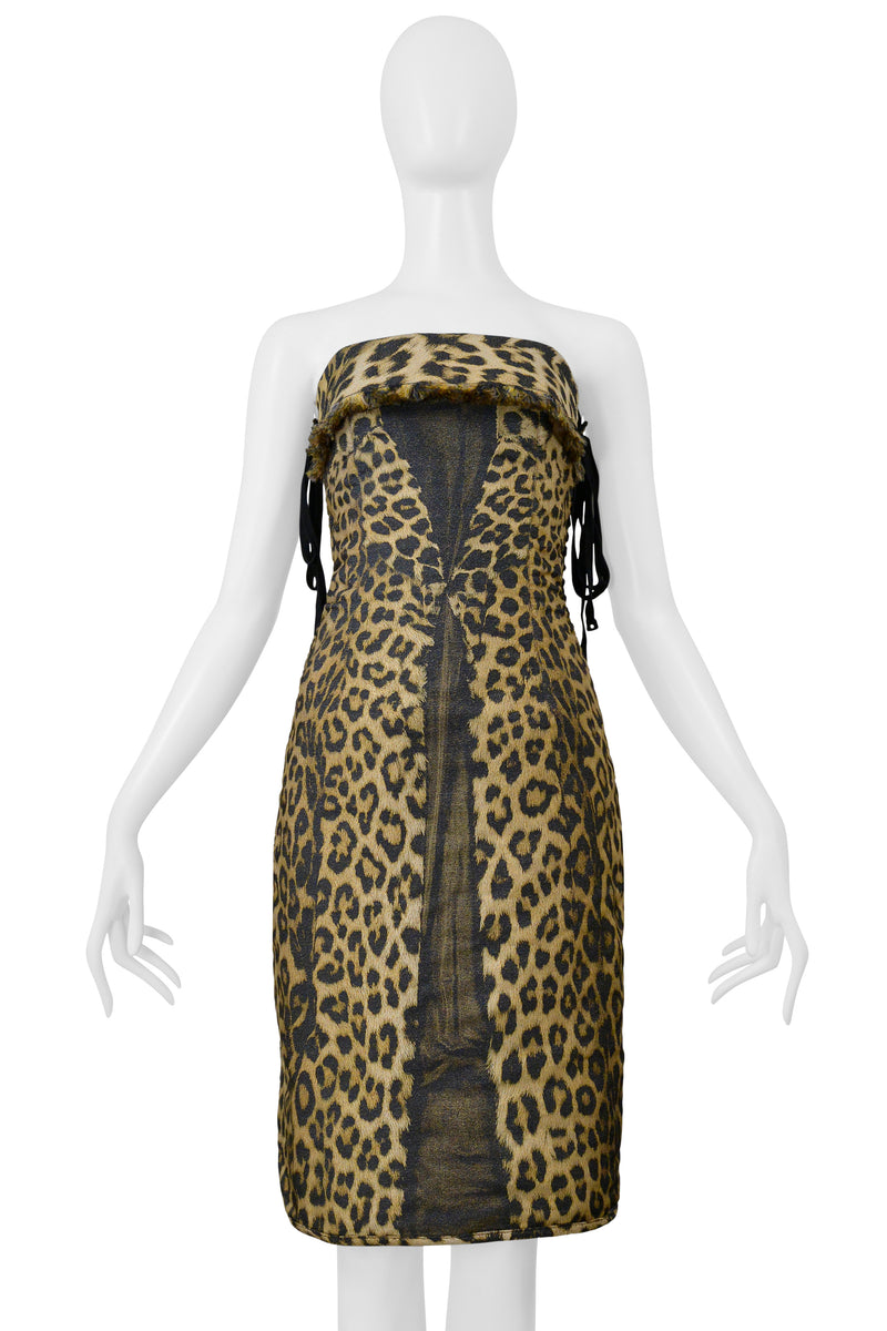 JEAN PAUL GAULTIER TROMPE L'OEIL LEOPARD PRINT DRESS AND CORSET LACING 2004