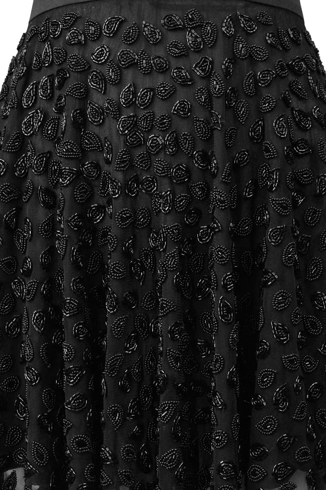 GENNY BLACK CHIFFON FANCY SKIRT WITH EXTRAORDINARY PAISLEY BEADING