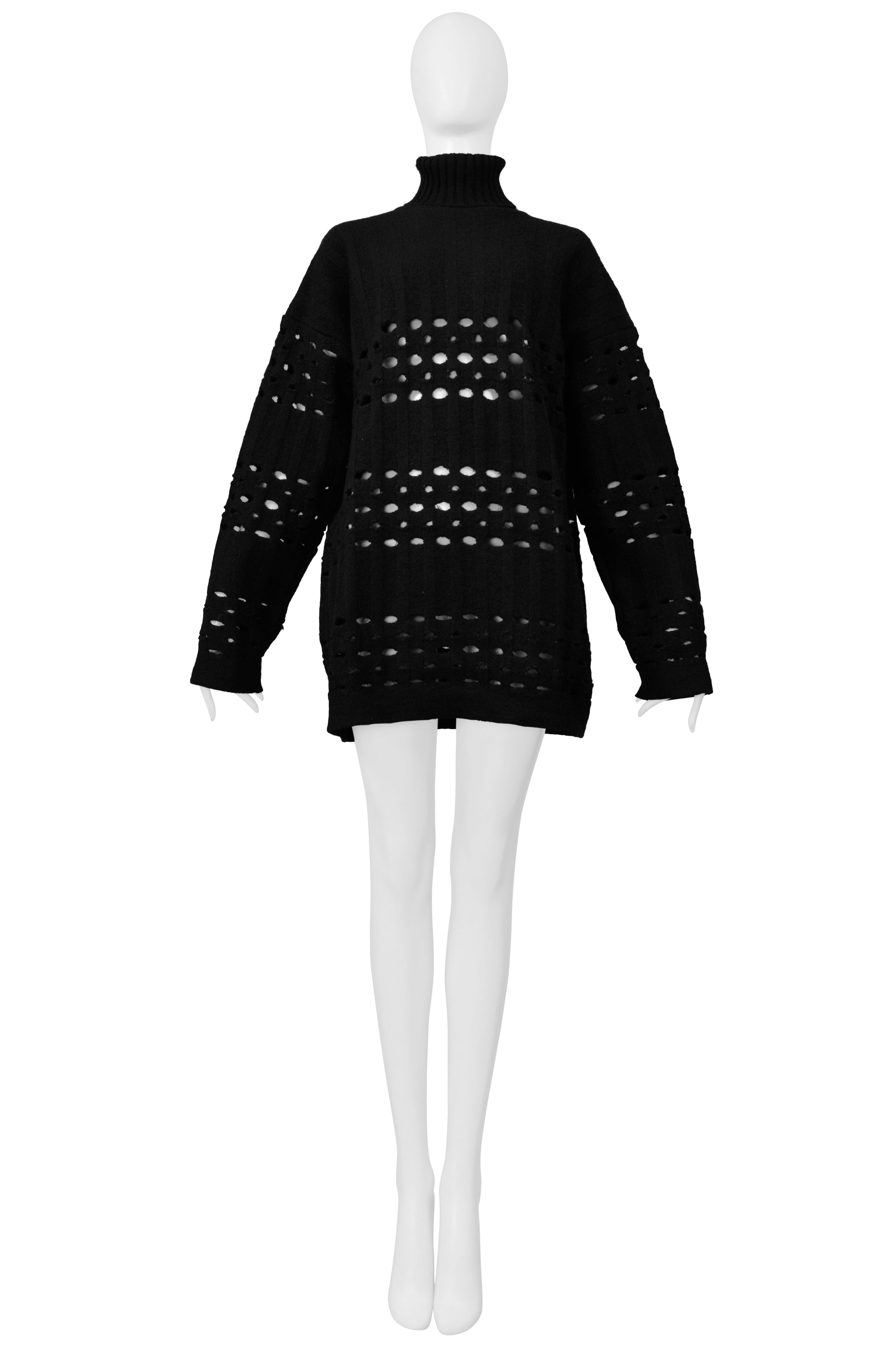 ROMEO GIGLI BLACK OVERSIZED LASER PULLOVER SWEATER WITH HIGH NECK 1996