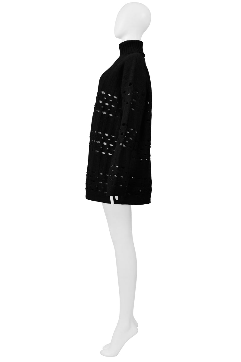 ROMEO GIGLI BLACK OVERSIZED LASER PULLOVER SWEATER WITH HIGH NECK 1996