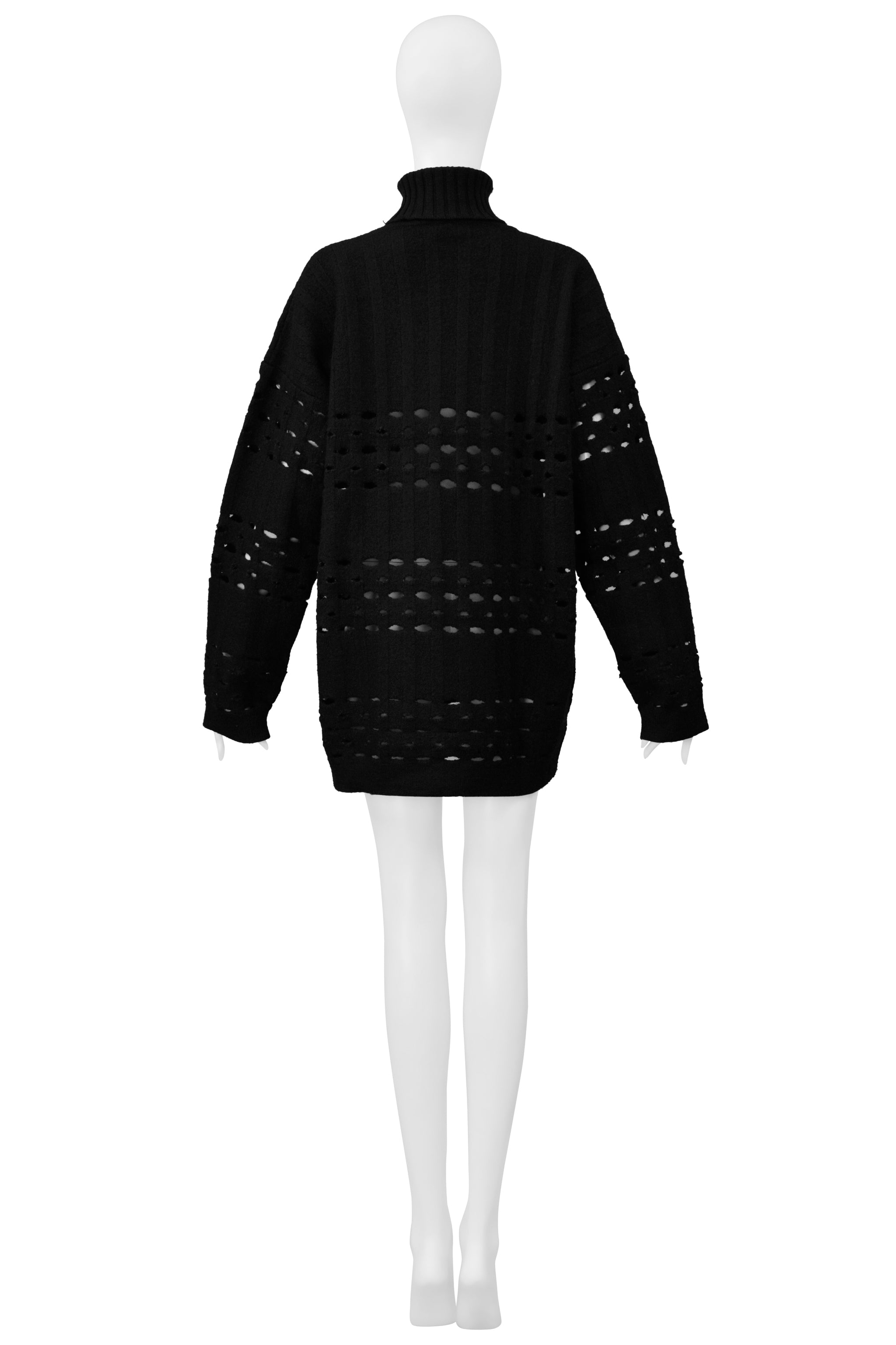 ROMEO GIGLI BLACK OVERSIZED LASER PULLOVER SWEATER WITH HIGH NECK 1996