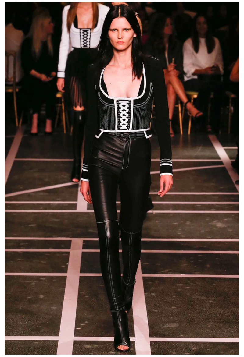 GIVENCHY BY RICCARDO TISCI  BLACK LEATHER PANTS WITH WHITE STITCHING 2015