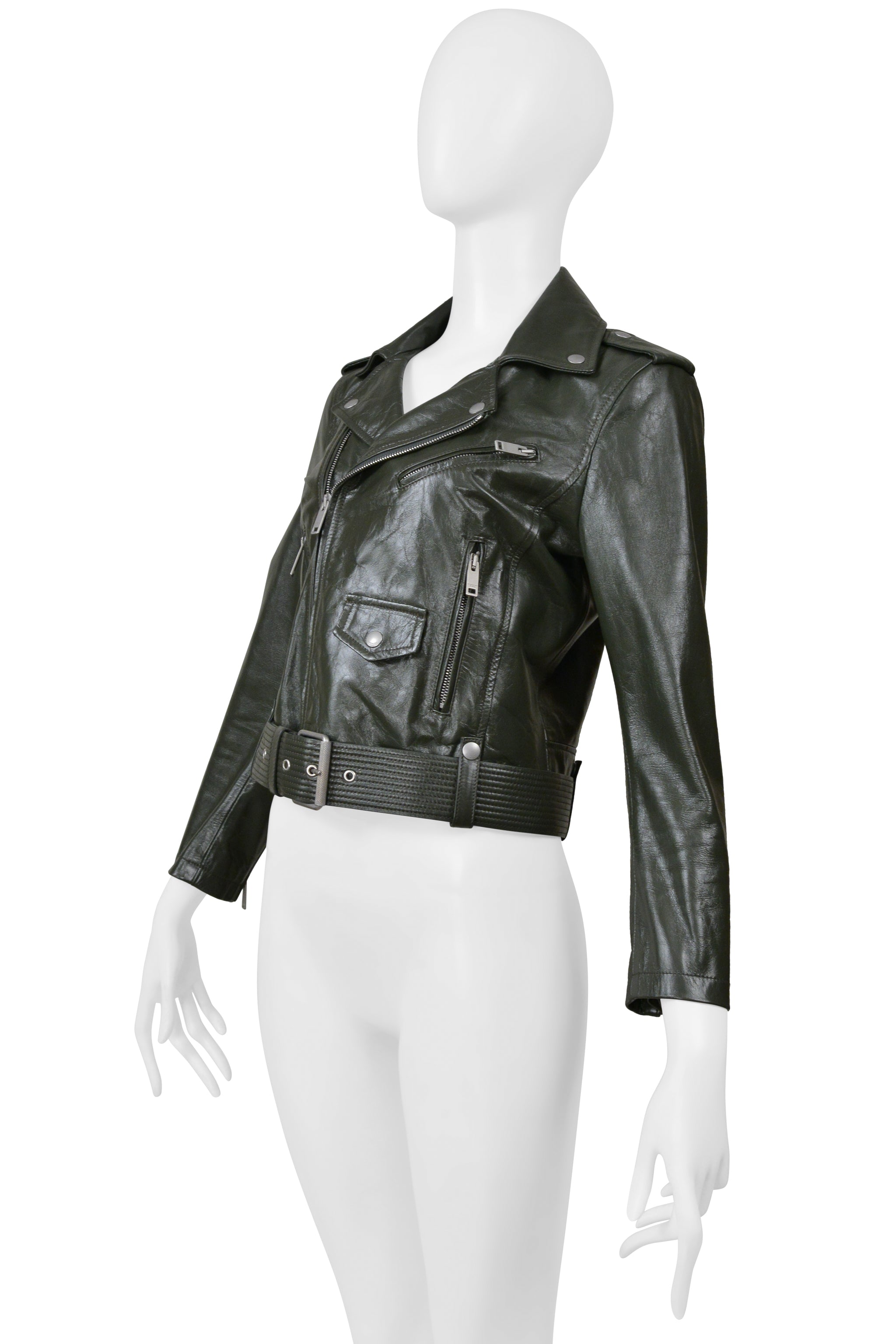 GIVENCHY GREEN CROPPED LEATHER MOTO JACKET 2019