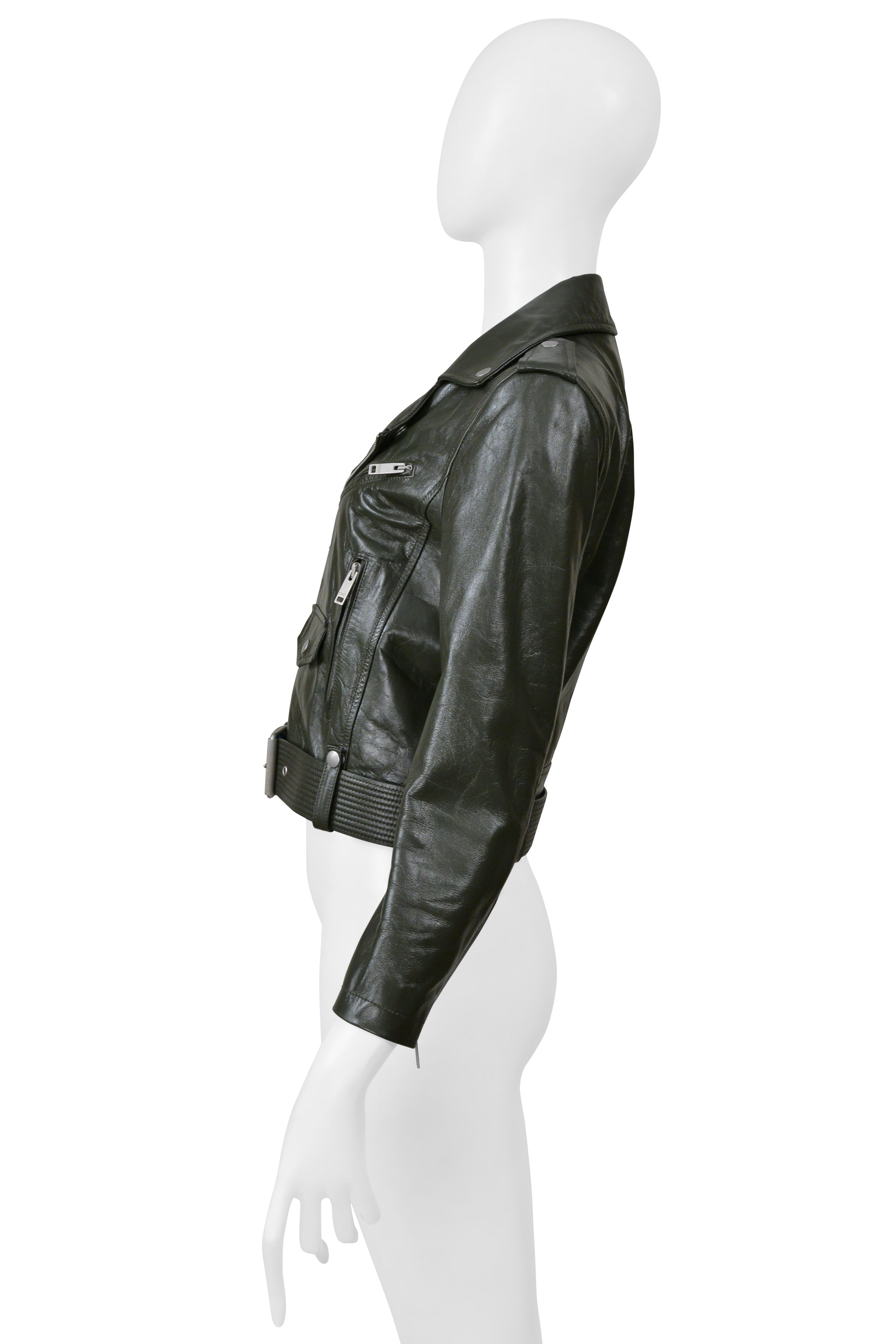 GIVENCHY GREEN CROPPED LEATHER MOTO JACKET 2019