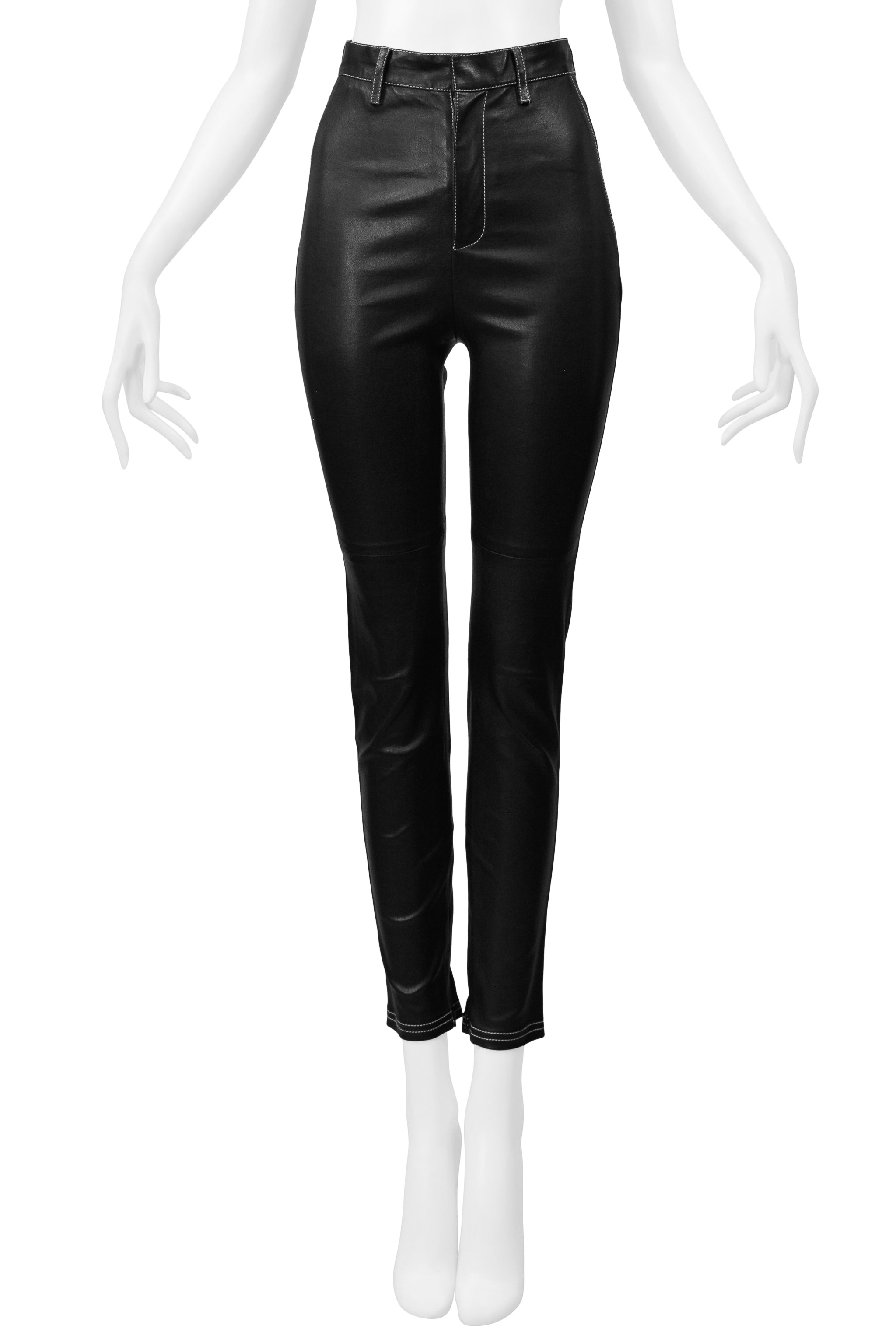 GIVENCHY BY RICCARDO TISCI  BLACK LEATHER PANTS WITH WHITE STITCHING 2015