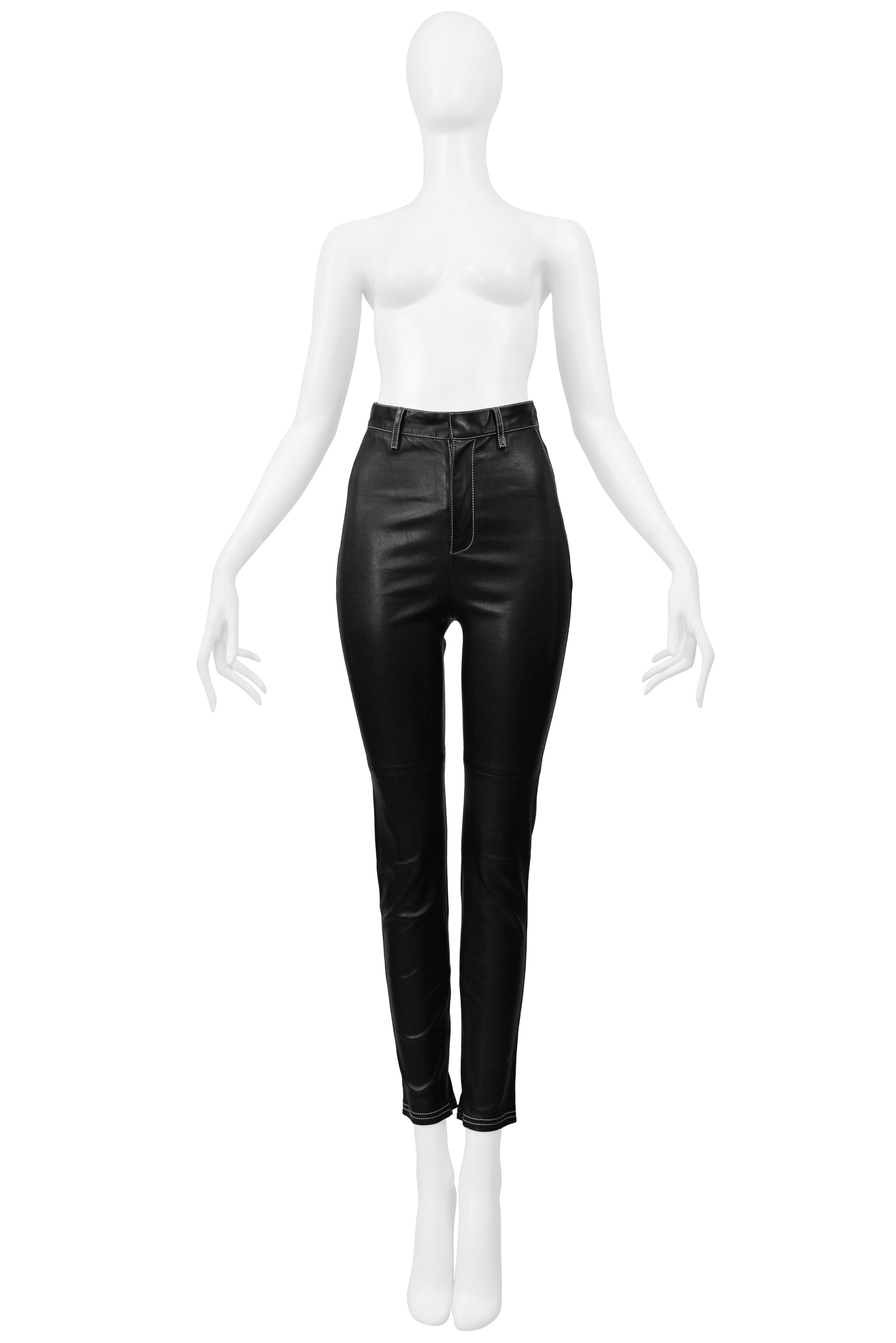 GIVENCHY BY RICCARDO TISCI  BLACK LEATHER PANTS WITH WHITE STITCHING 2015