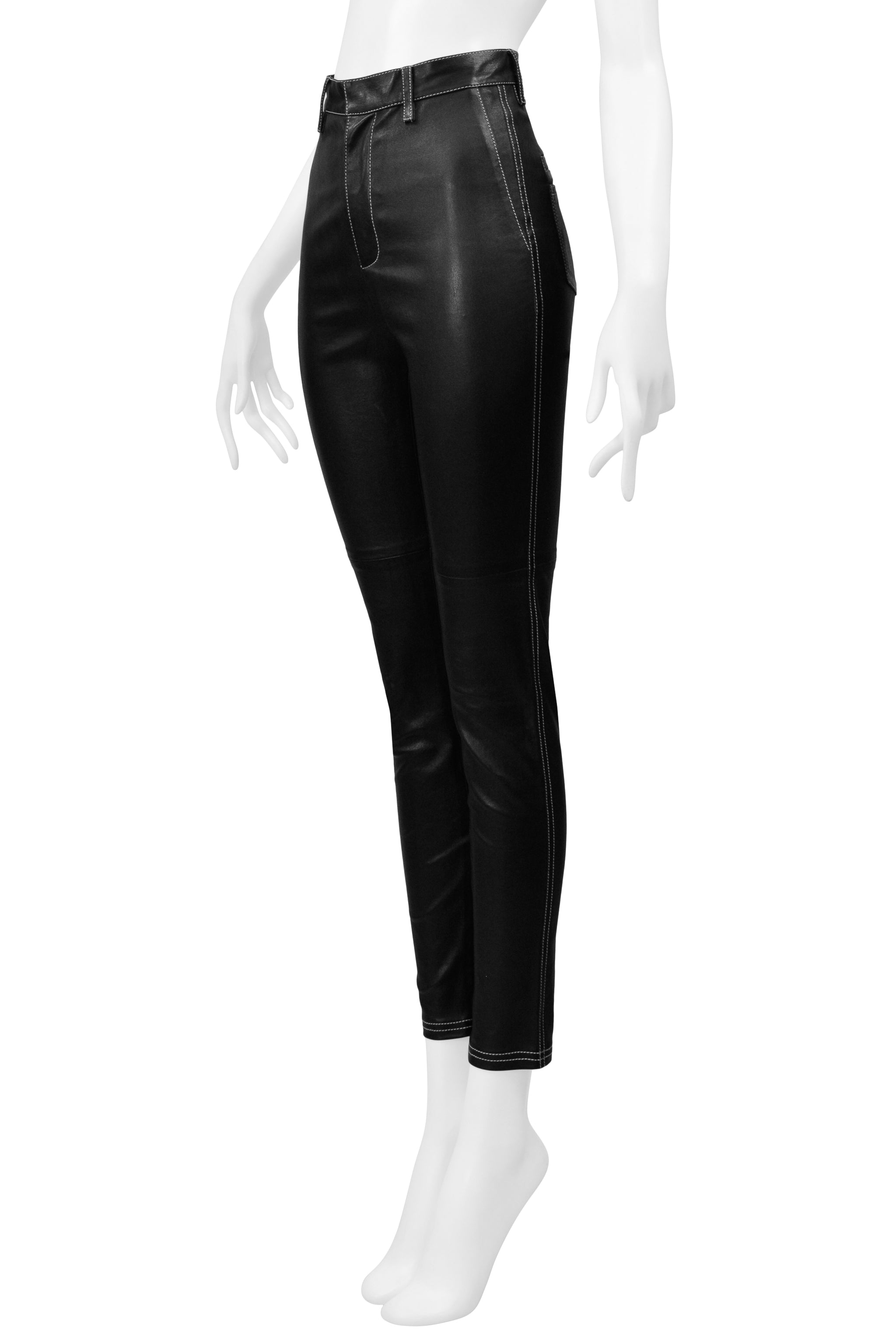 GIVENCHY BY RICCARDO TISCI  BLACK LEATHER PANTS WITH WHITE STITCHING 2015