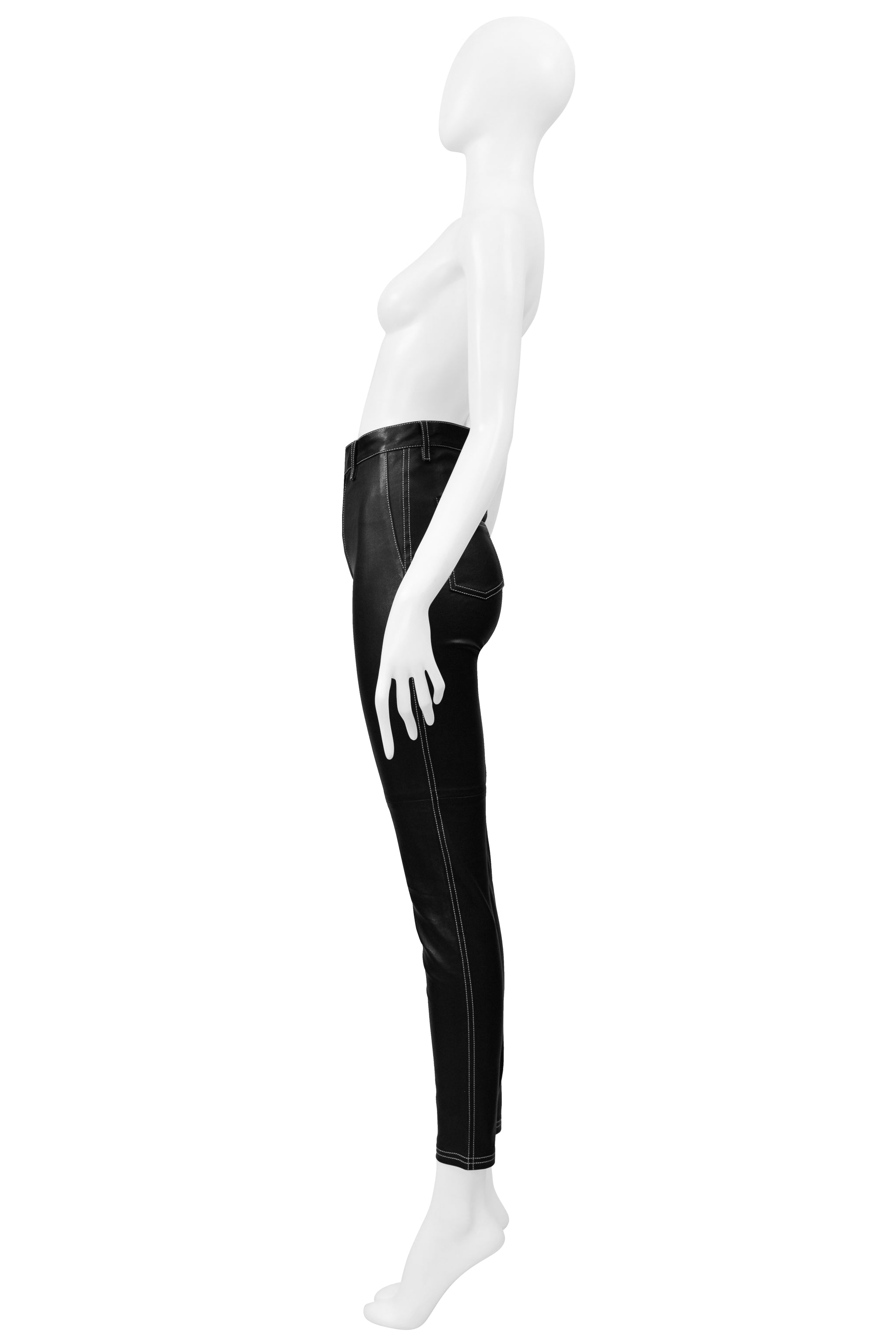 GIVENCHY BY RICCARDO TISCI  BLACK LEATHER PANTS WITH WHITE STITCHING 2015