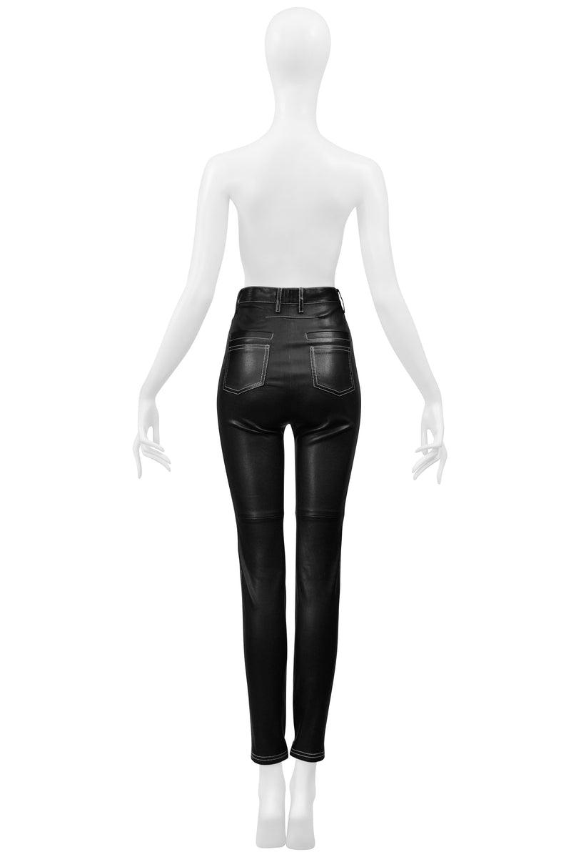 GIVENCHY BY RICCARDO TISCI  BLACK LEATHER PANTS WITH WHITE STITCHING 2015