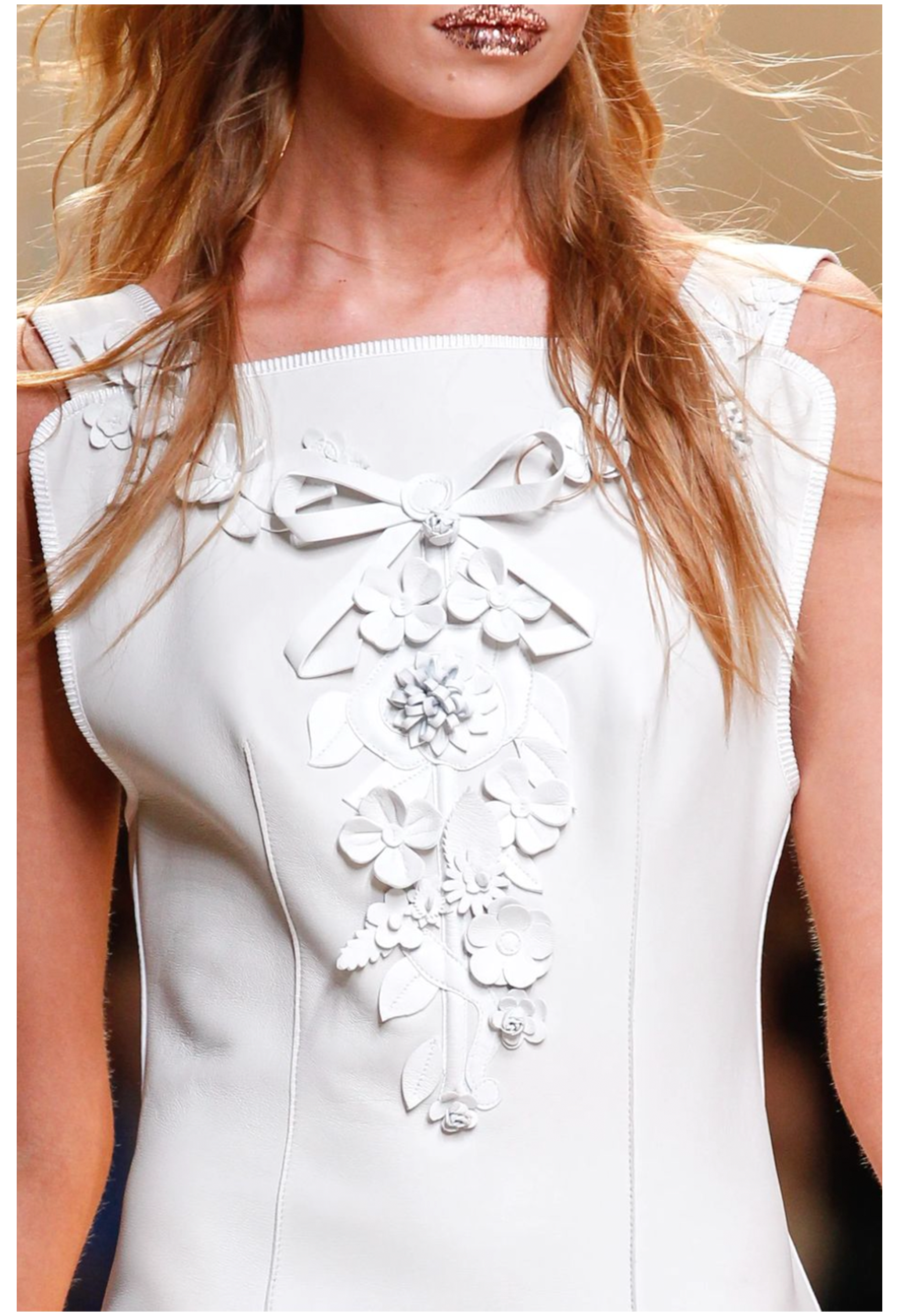 FENDI BY KARL LAGERFELD BLACK LEATHER DRESS WITH FLORAL APPLIQUE 2017