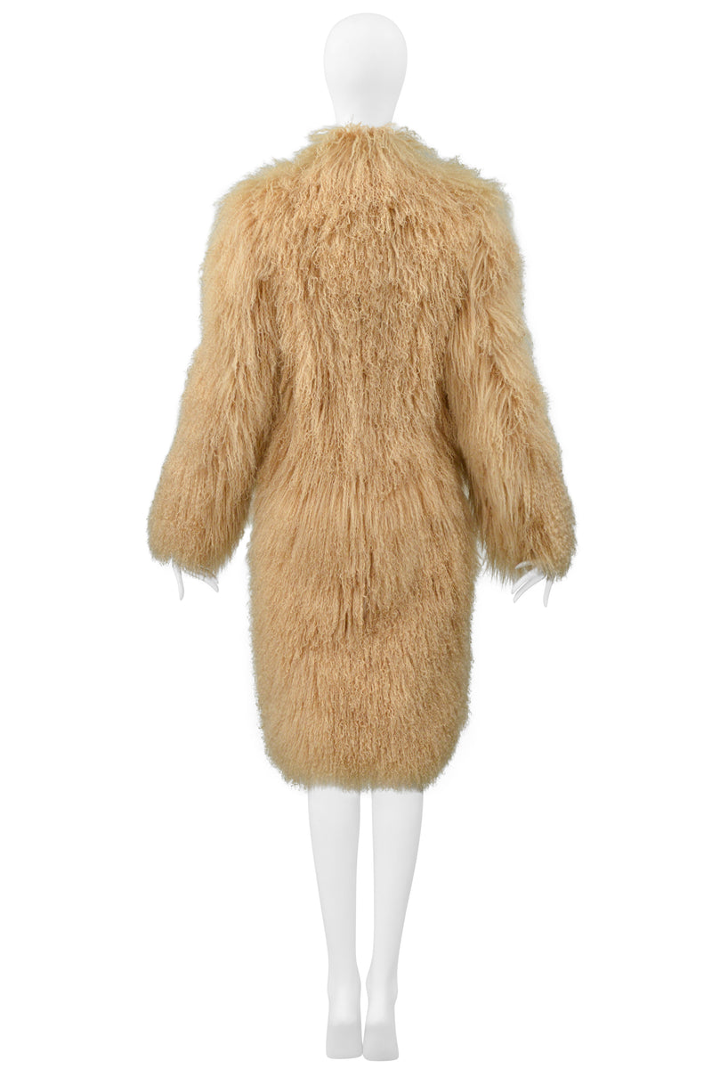 GUCCI BY TOM FORD CAMEL SHEARLING CHUBBY COAT WITH LEATHER SIDE PANELS & ZIPPERS 2001