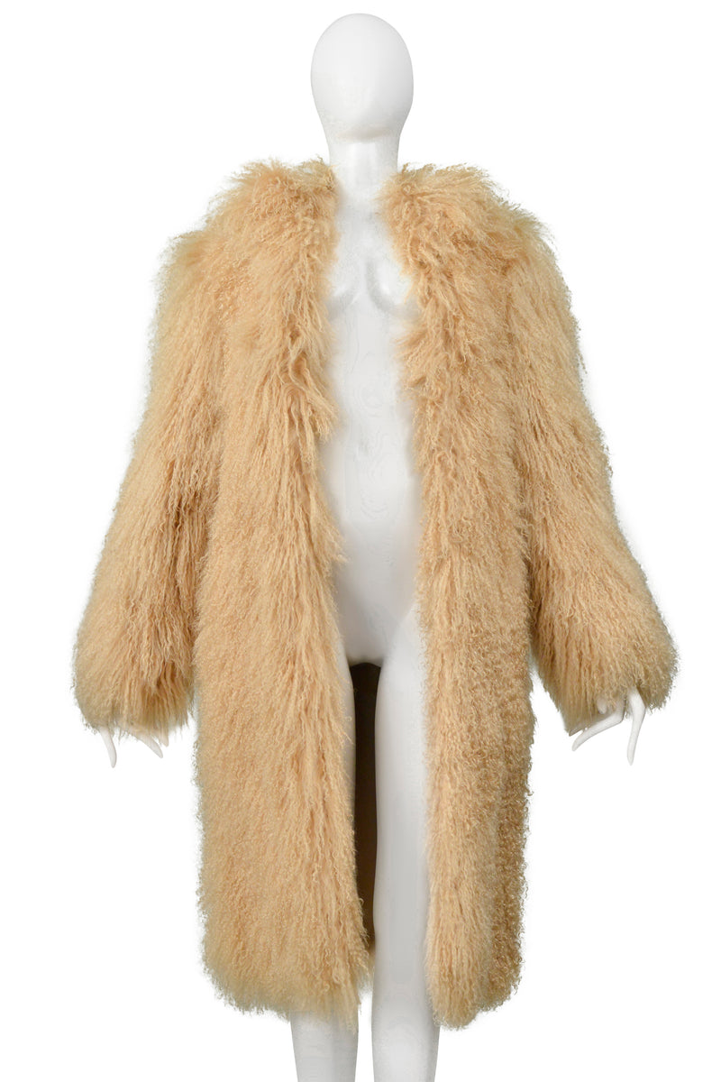 GUCCI BY TOM FORD CAMEL SHEARLING CHUBBY COAT WITH LEATHER SIDE PANELS & ZIPPERS 2001