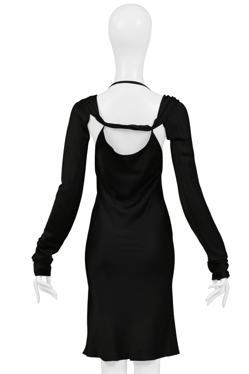 GUCCI BY TOM FORD BLACK CUTOUT HALTER DRESS WITH ATTACHED SLEEVES 2002