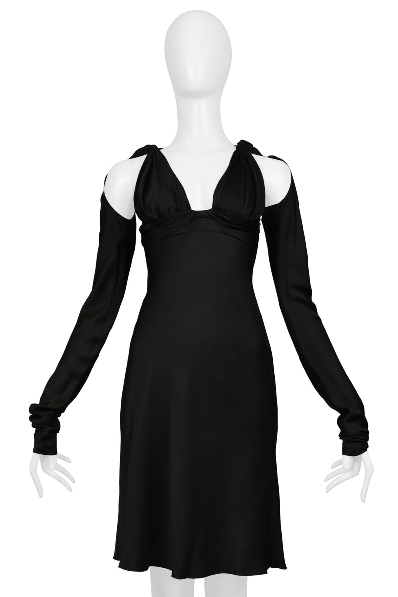 GUCCI BY TOM FORD BLACK CUTOUT HALTER DRESS WITH ATTACHED SLEEVES 2002