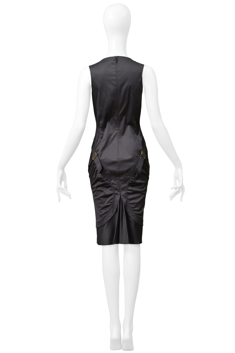 GUCCI BY TOM FORD CHARCOAL GREY BUCKLE BACK DRESS 2003