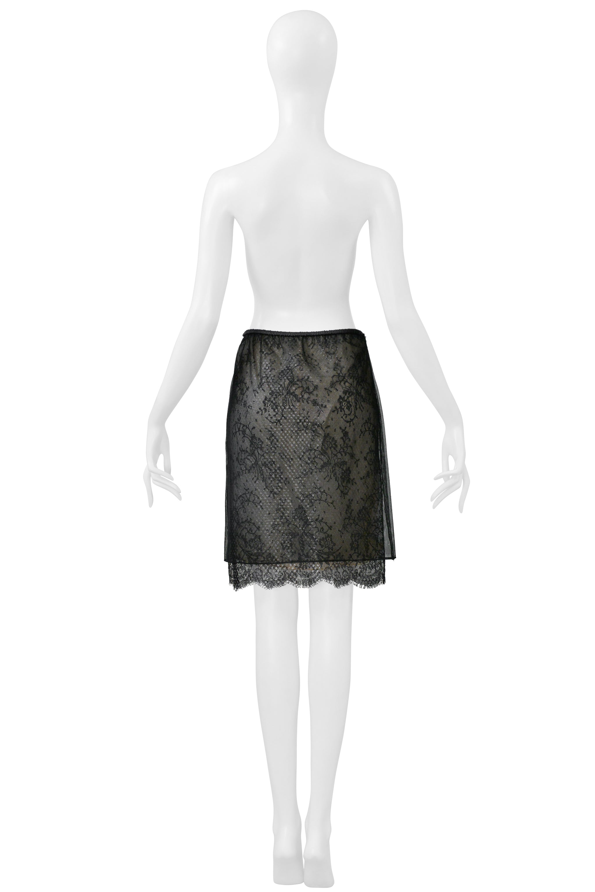 GUCCI BY TOM FORD BLACK LACE SKIRT WITH LEATHER WAISTBAND 1999