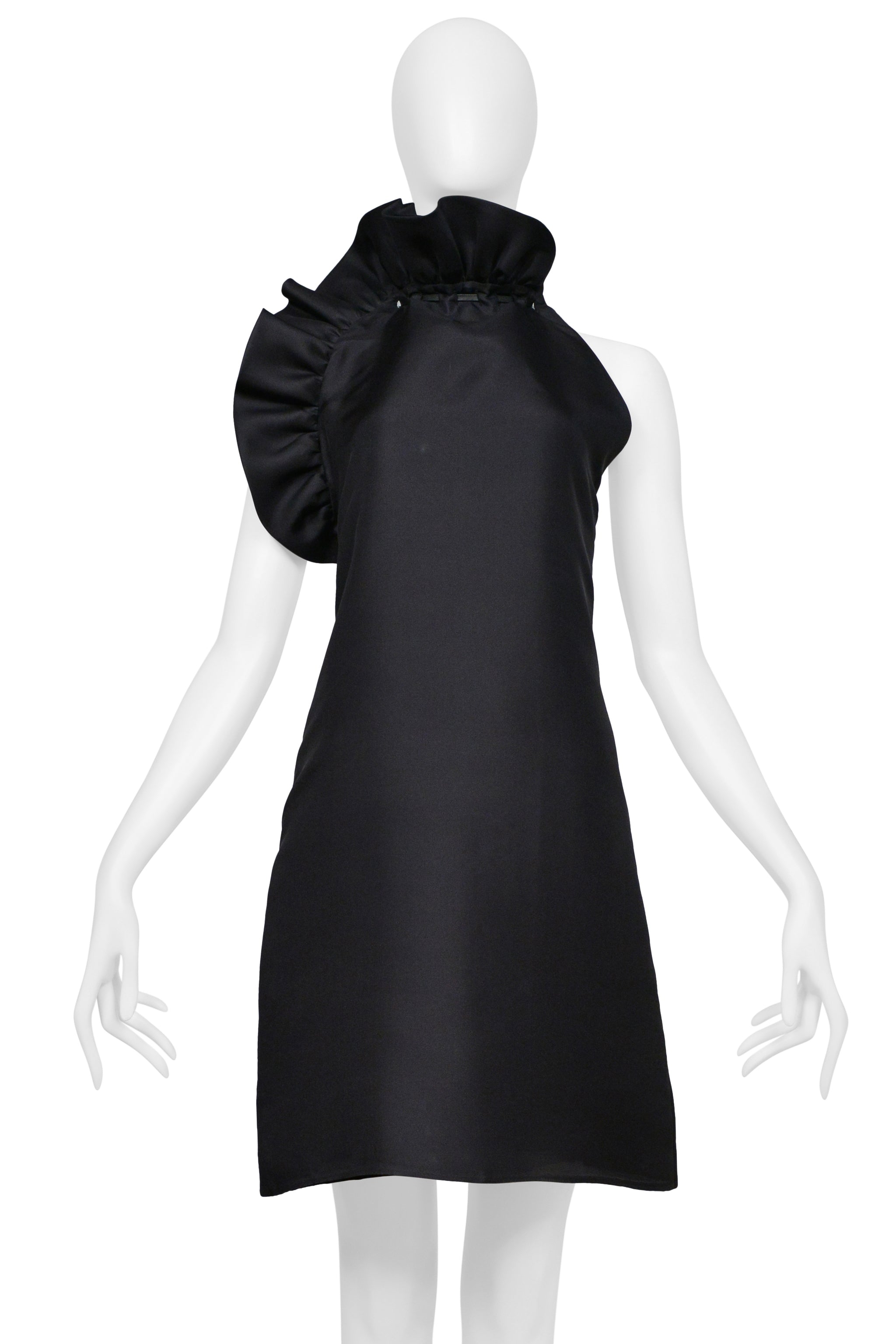 GUCCI BY TOM FORD BLACK HALTER DRESS WITH RUFFLE NECKLINE 2000