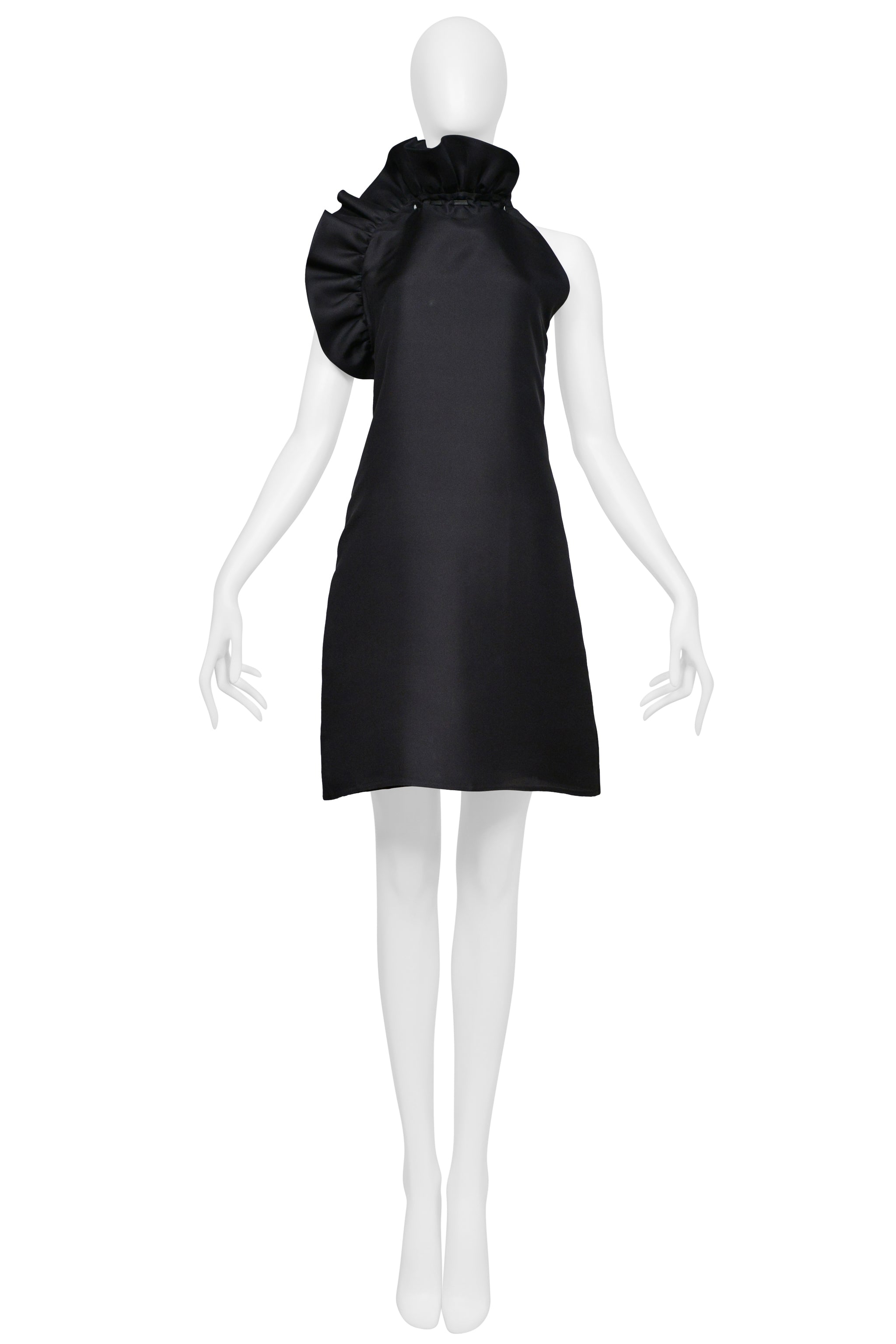 GUCCI BY TOM FORD BLACK HALTER DRESS WITH RUFFLE NECKLINE 2000