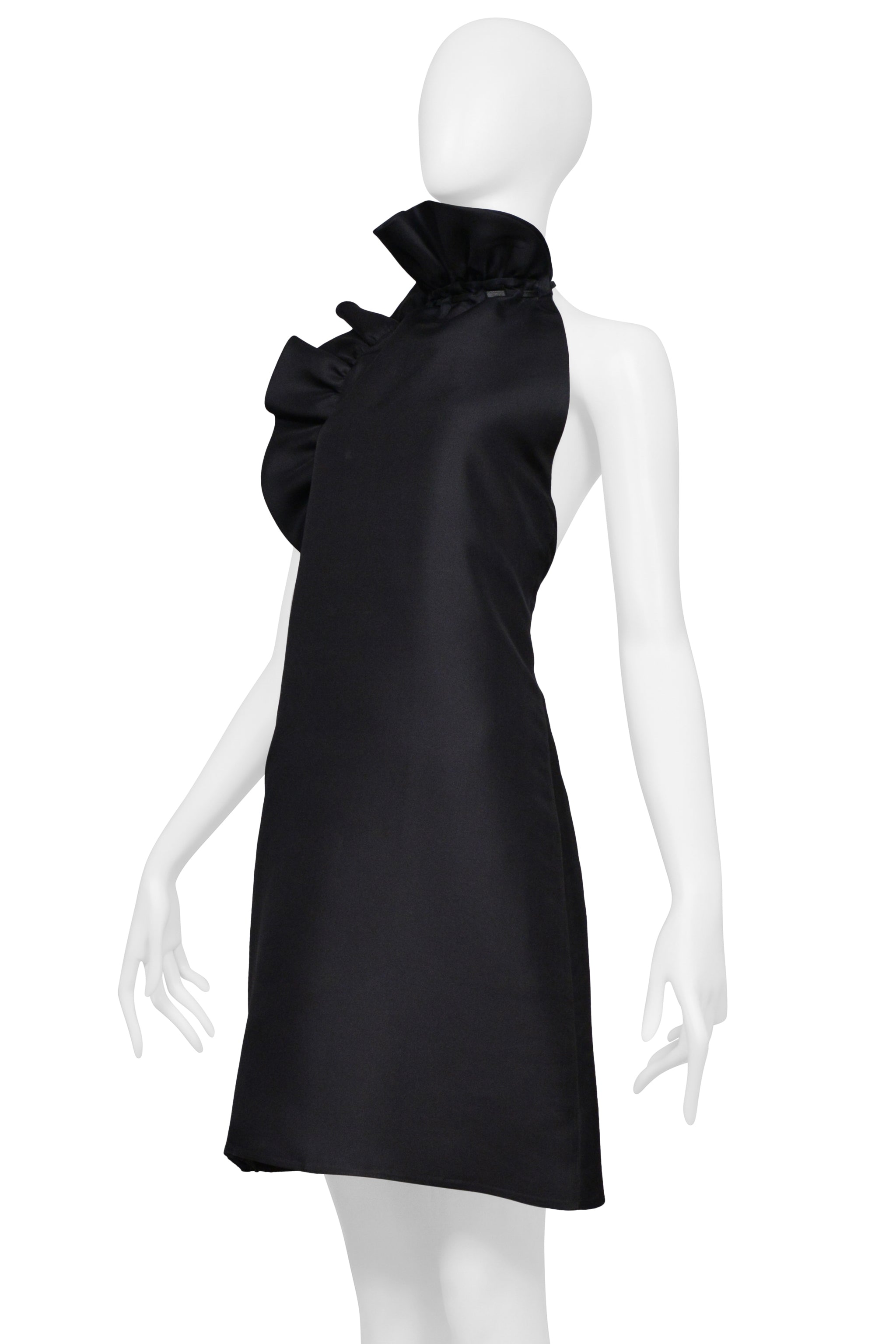 GUCCI BY TOM FORD BLACK HALTER DRESS WITH RUFFLE NECKLINE 2000