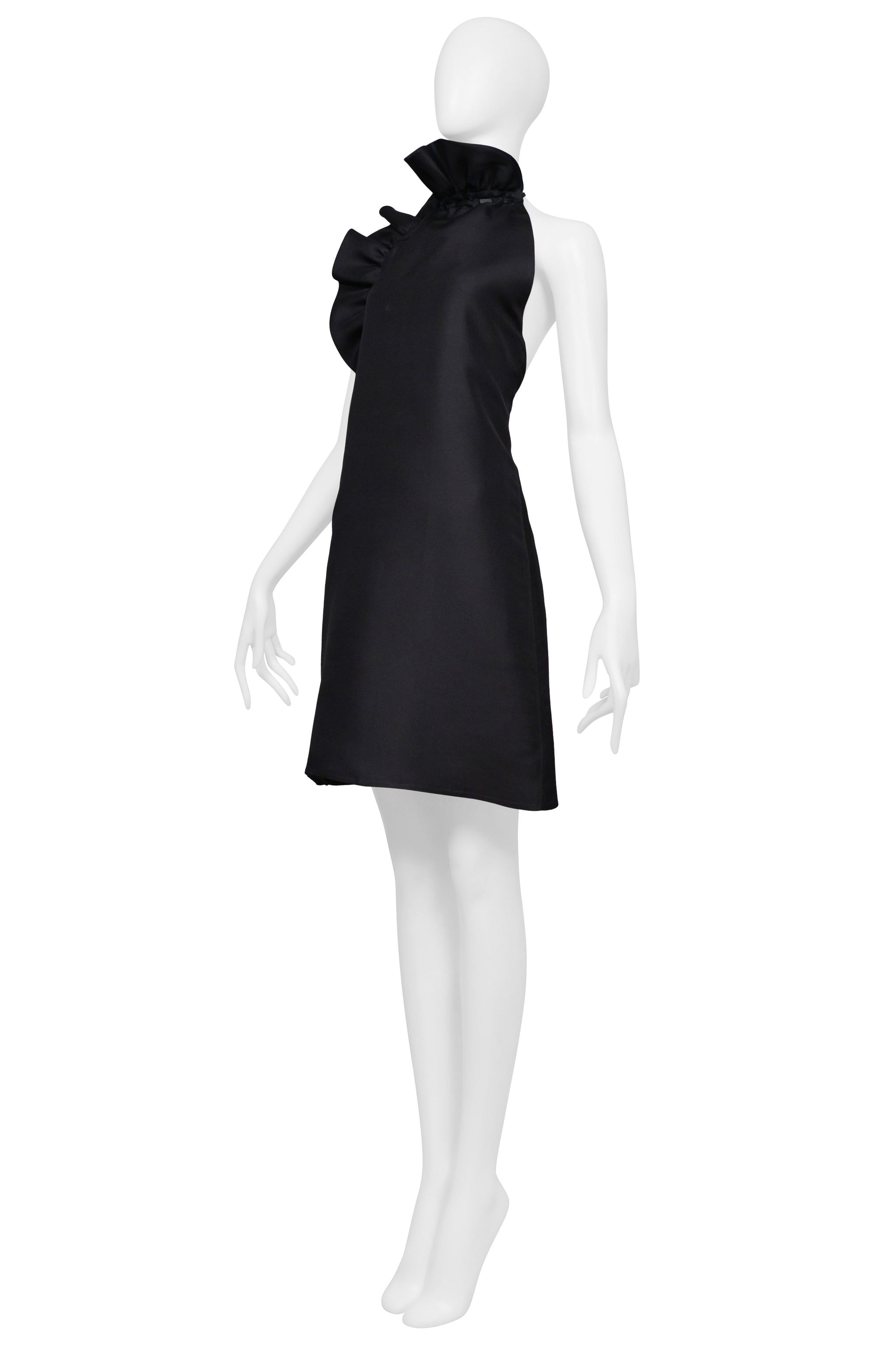 GUCCI BY TOM FORD BLACK HALTER DRESS WITH RUFFLE NECKLINE 2000