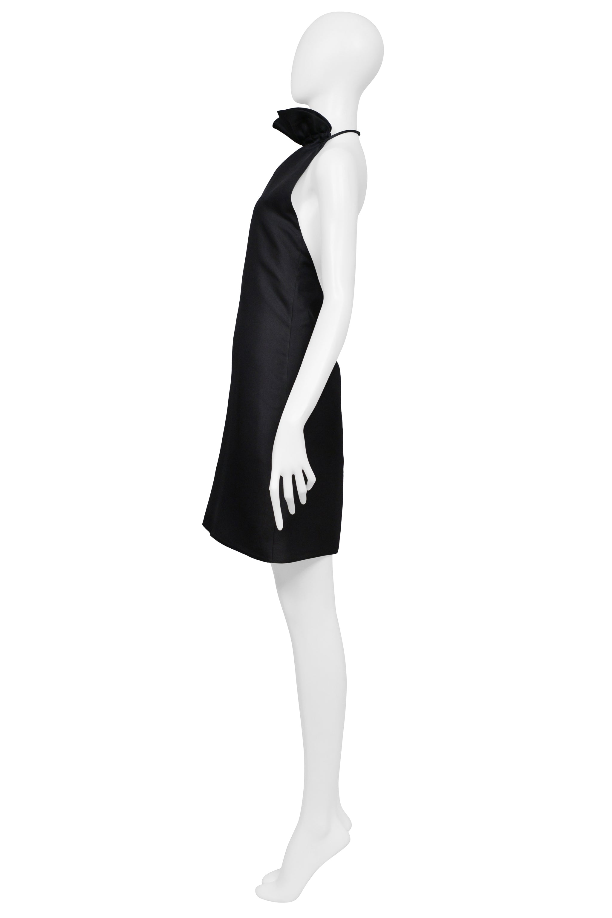 GUCCI BY TOM FORD BLACK HALTER DRESS WITH RUFFLE NECKLINE 2000