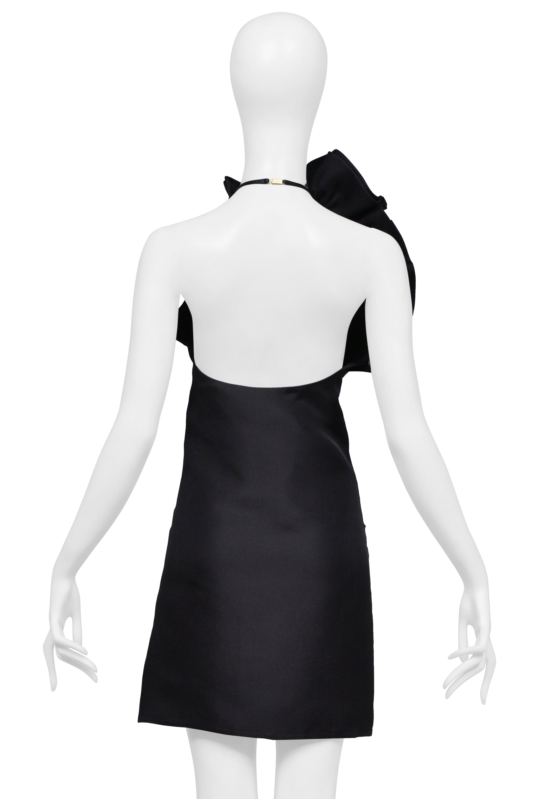 GUCCI BY TOM FORD BLACK HALTER DRESS WITH RUFFLE NECKLINE 2000