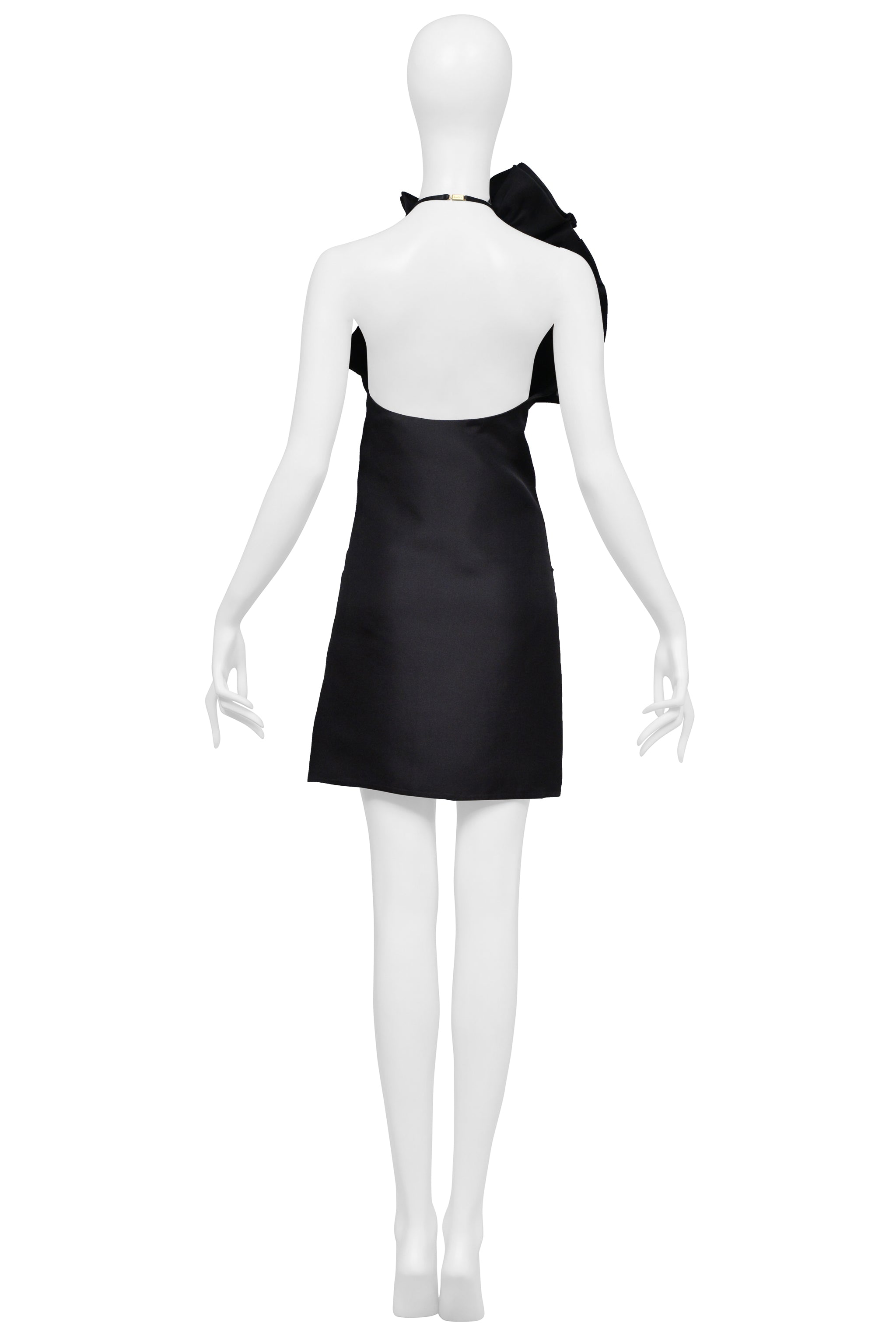 GUCCI BY TOM FORD BLACK HALTER DRESS WITH RUFFLE NECKLINE 2000