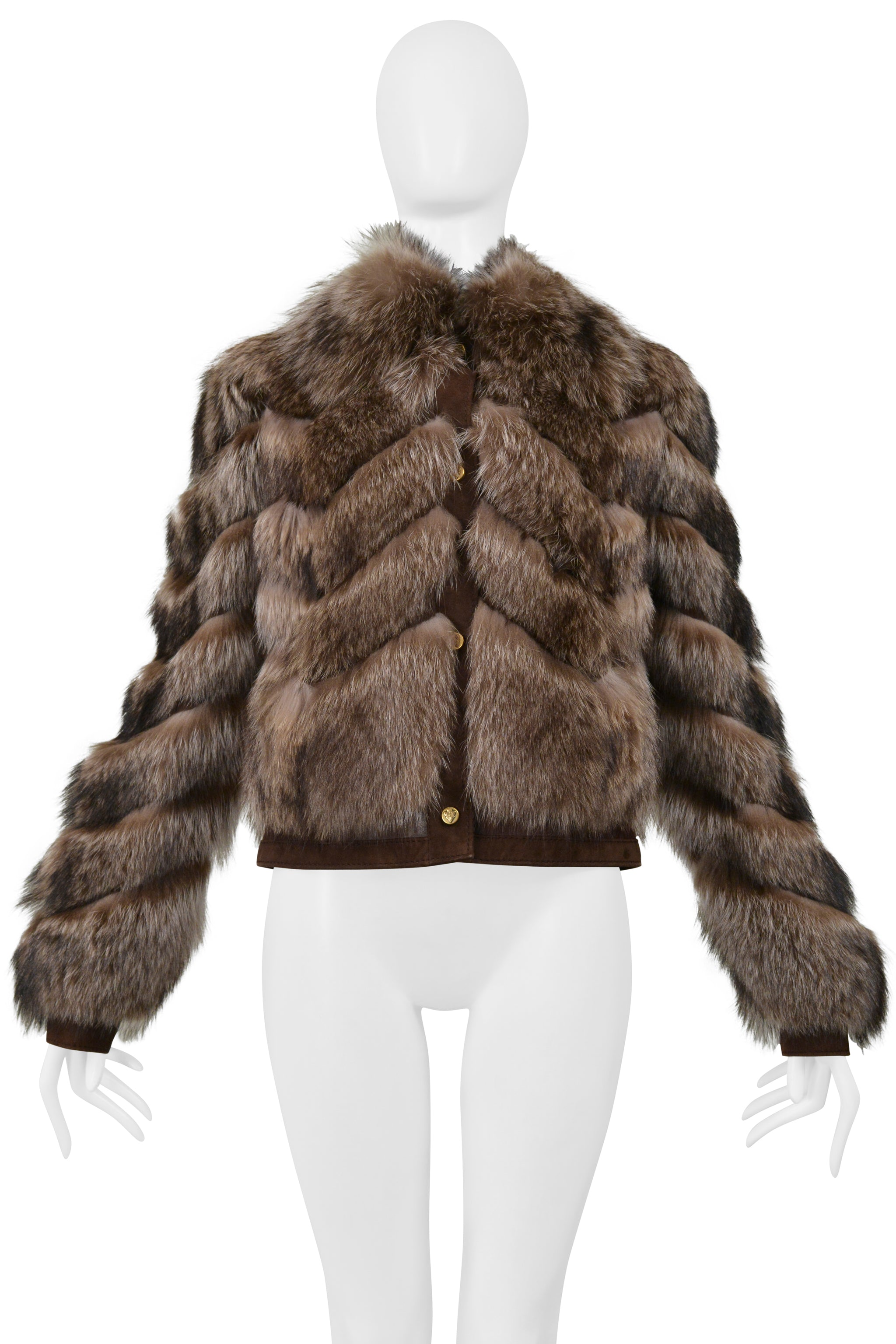 GUCCI BROWN CHEVRON FUR COAT 2008