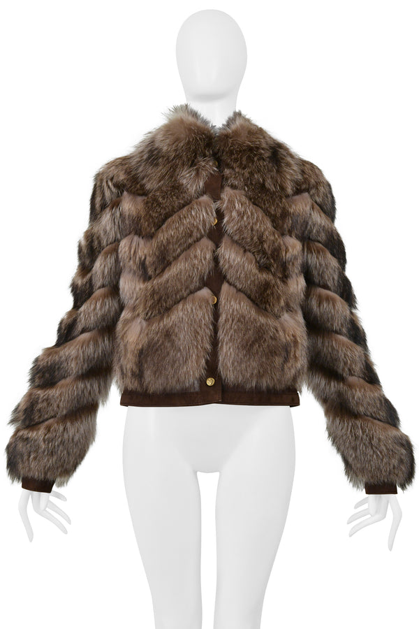 GUCCI BROWN CHEVRON FUR COAT 2008