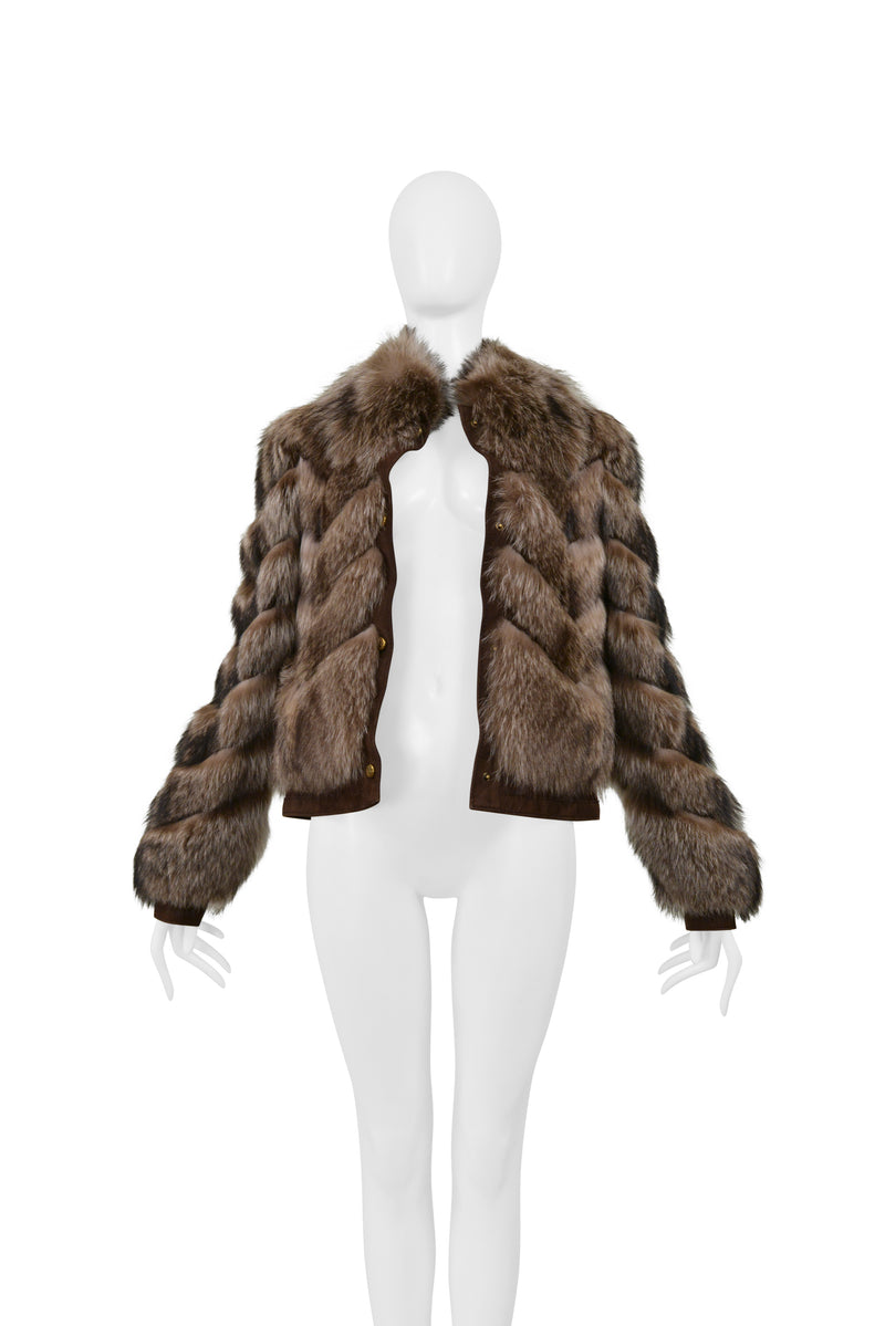 GUCCI BROWN CHEVRON FUR COAT 2008