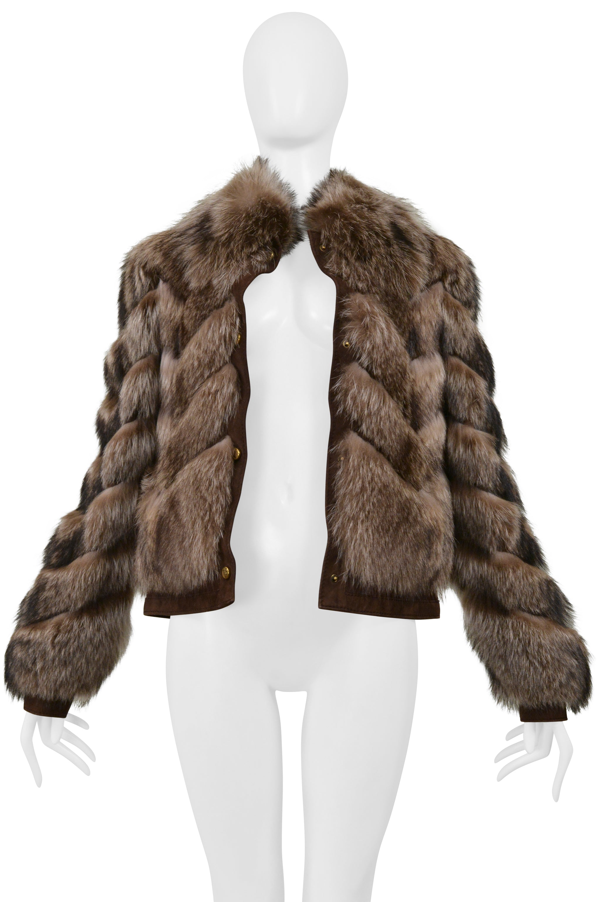 GUCCI BROWN CHEVRON FUR COAT 2008