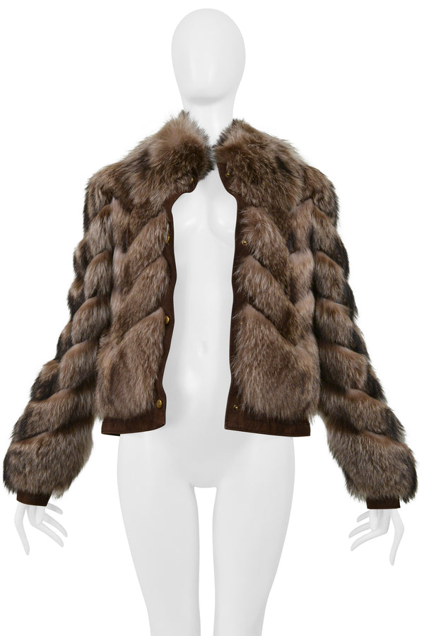 GUCCI BROWN CHEVRON FUR COAT 2008