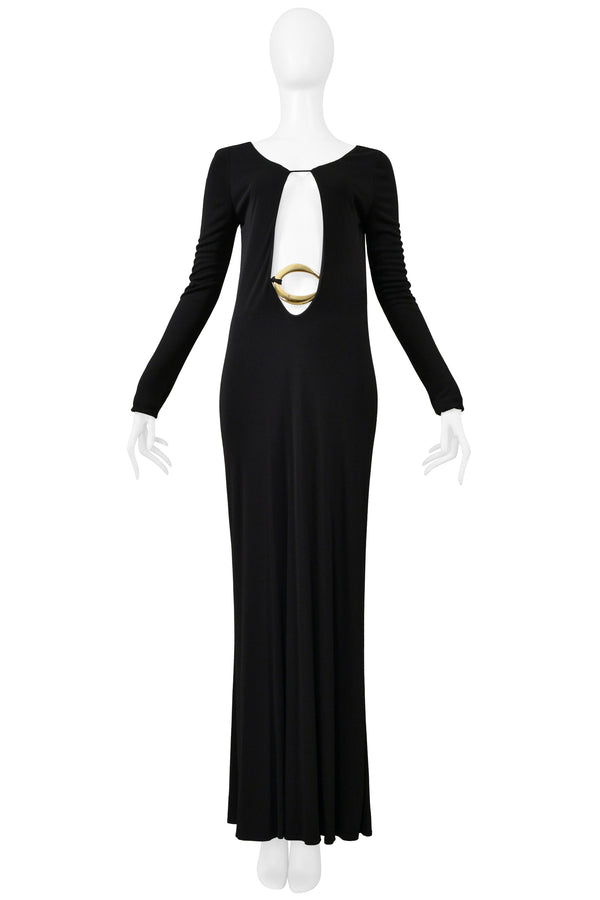 GUCCI BY TOM FORD ICONIC CUTOUT GOWN WITH GOLD BELT 1996