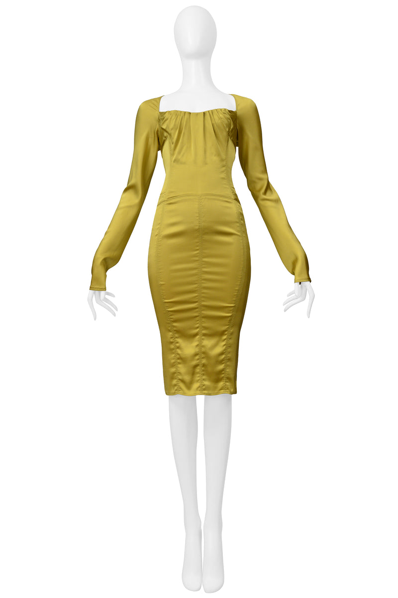 GUCCI BY TOM FORD MUSTARD YELLOW SATIN CORSET DRESS 2003